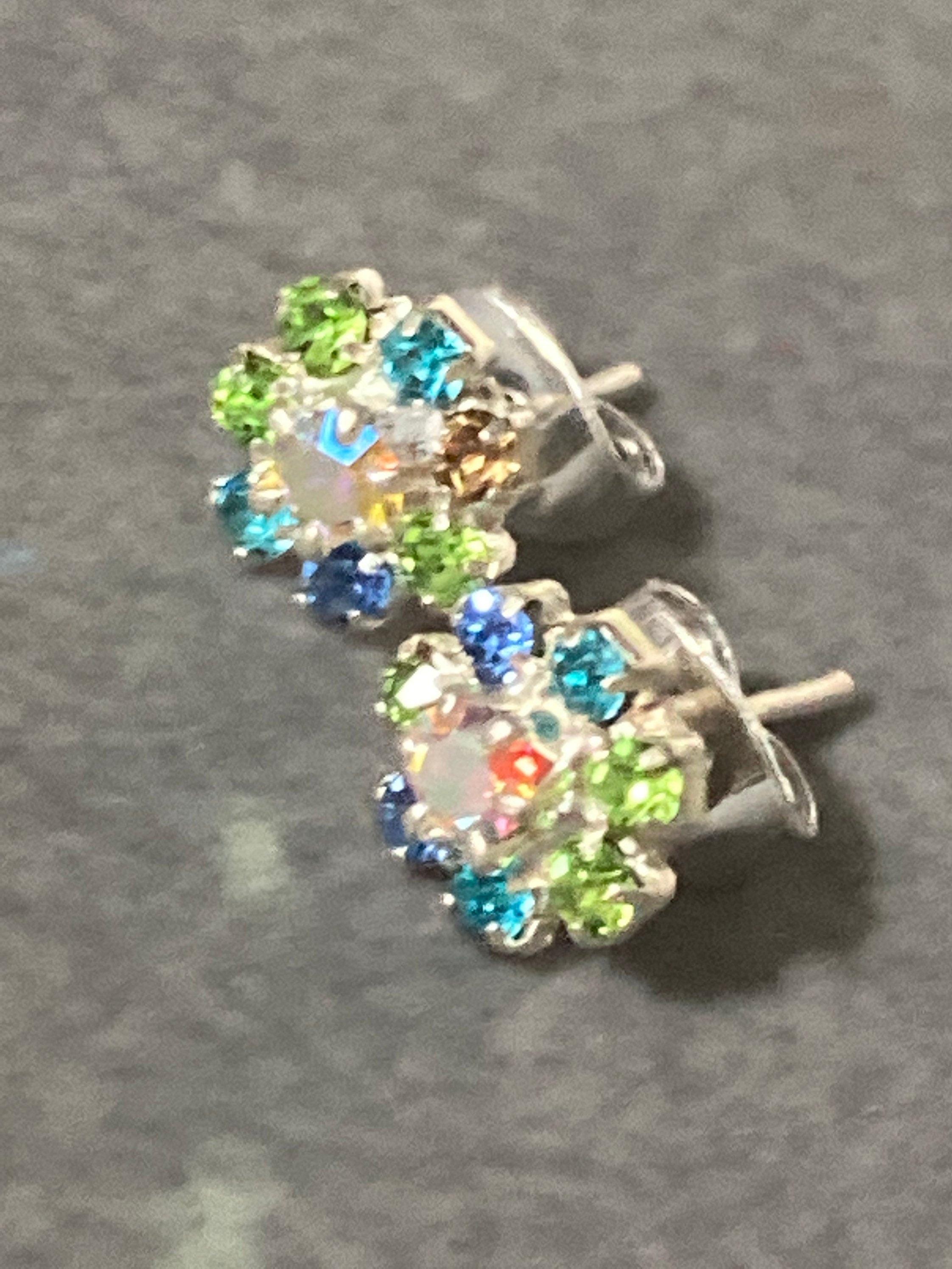 Small 6mm diamanté stud earrings emerald green AB