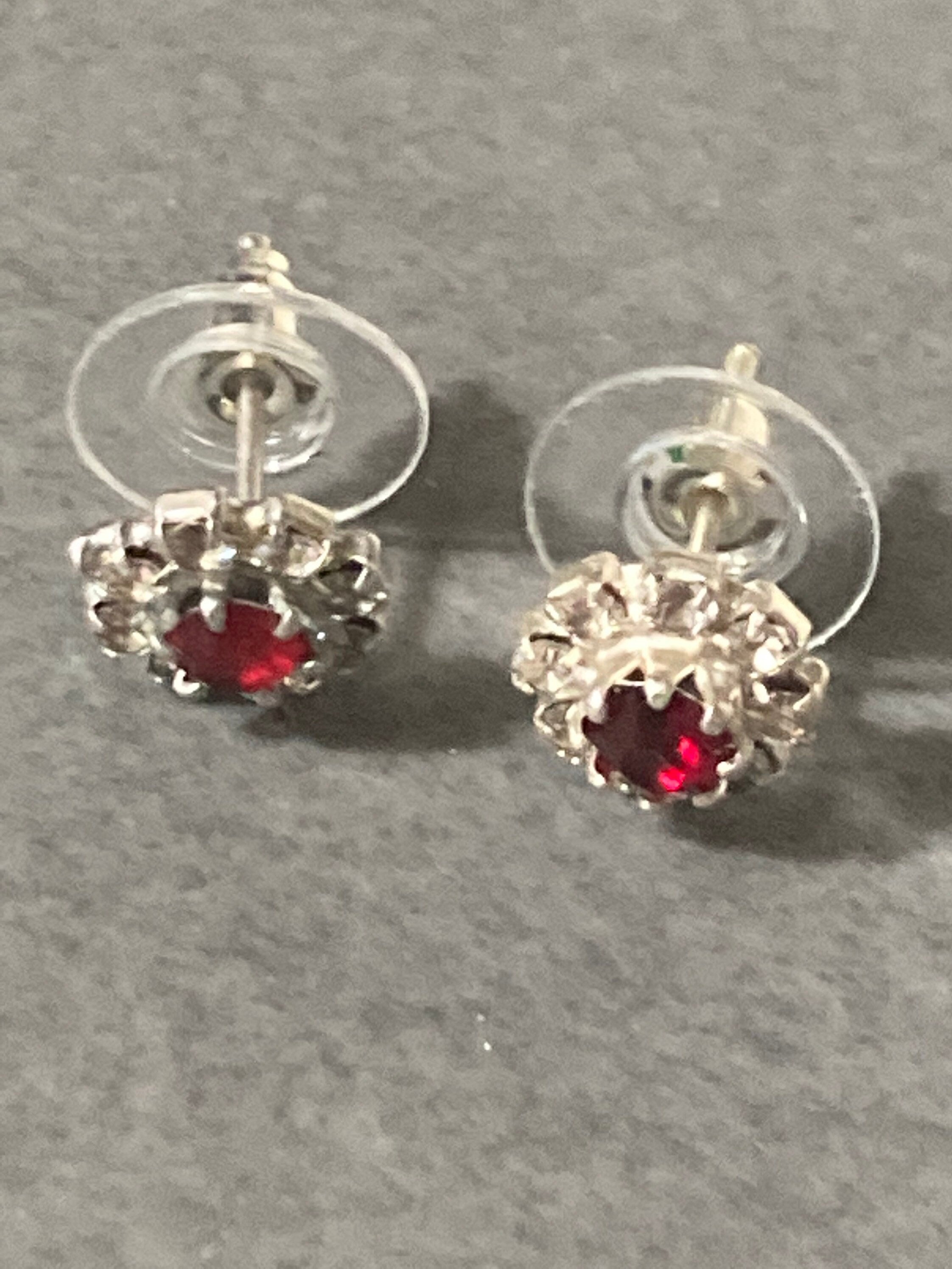 Small 6mm diamanté stud earrings ruby red clear stones