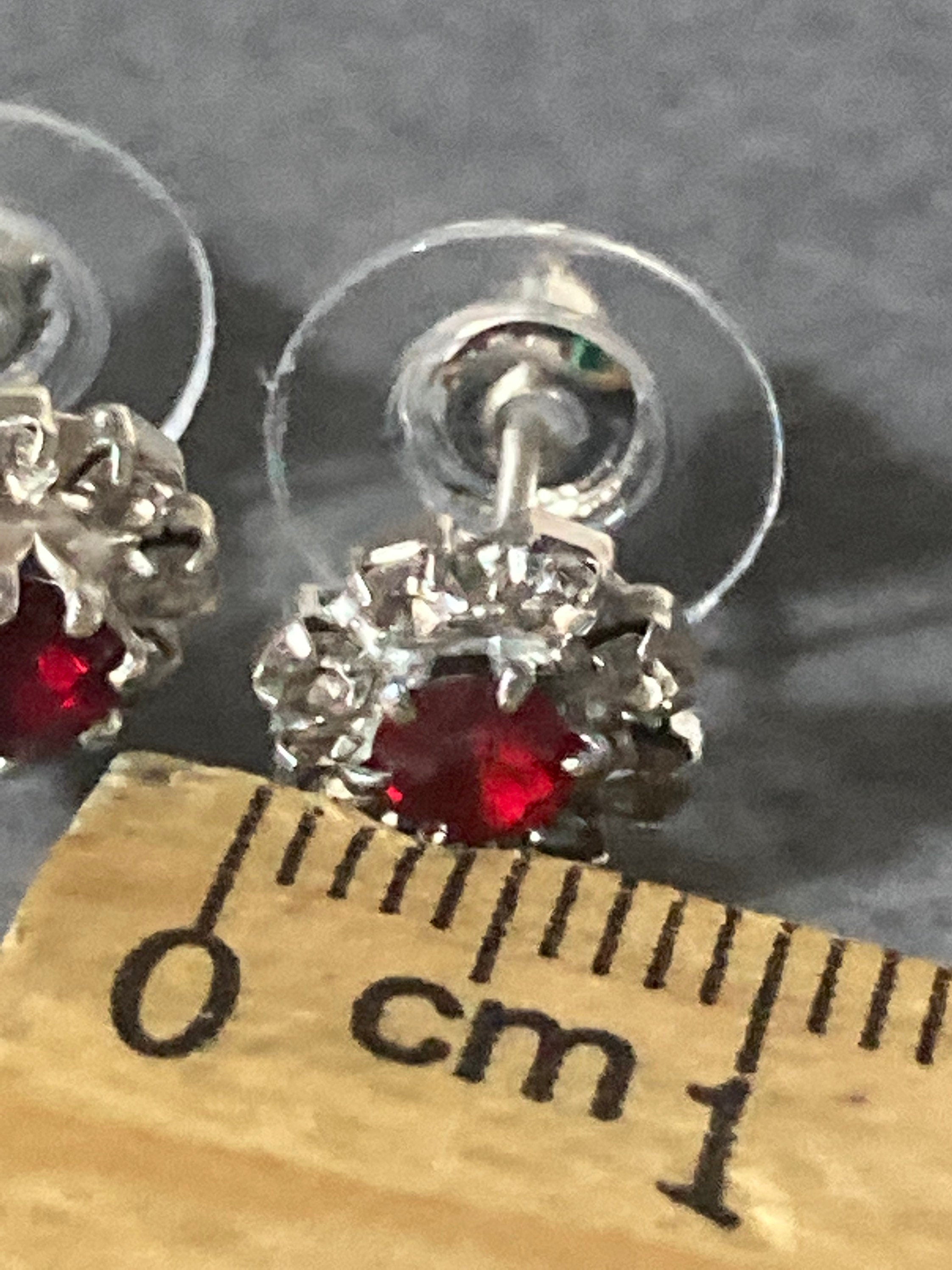 Small 6mm diamanté stud earrings ruby red clear stones