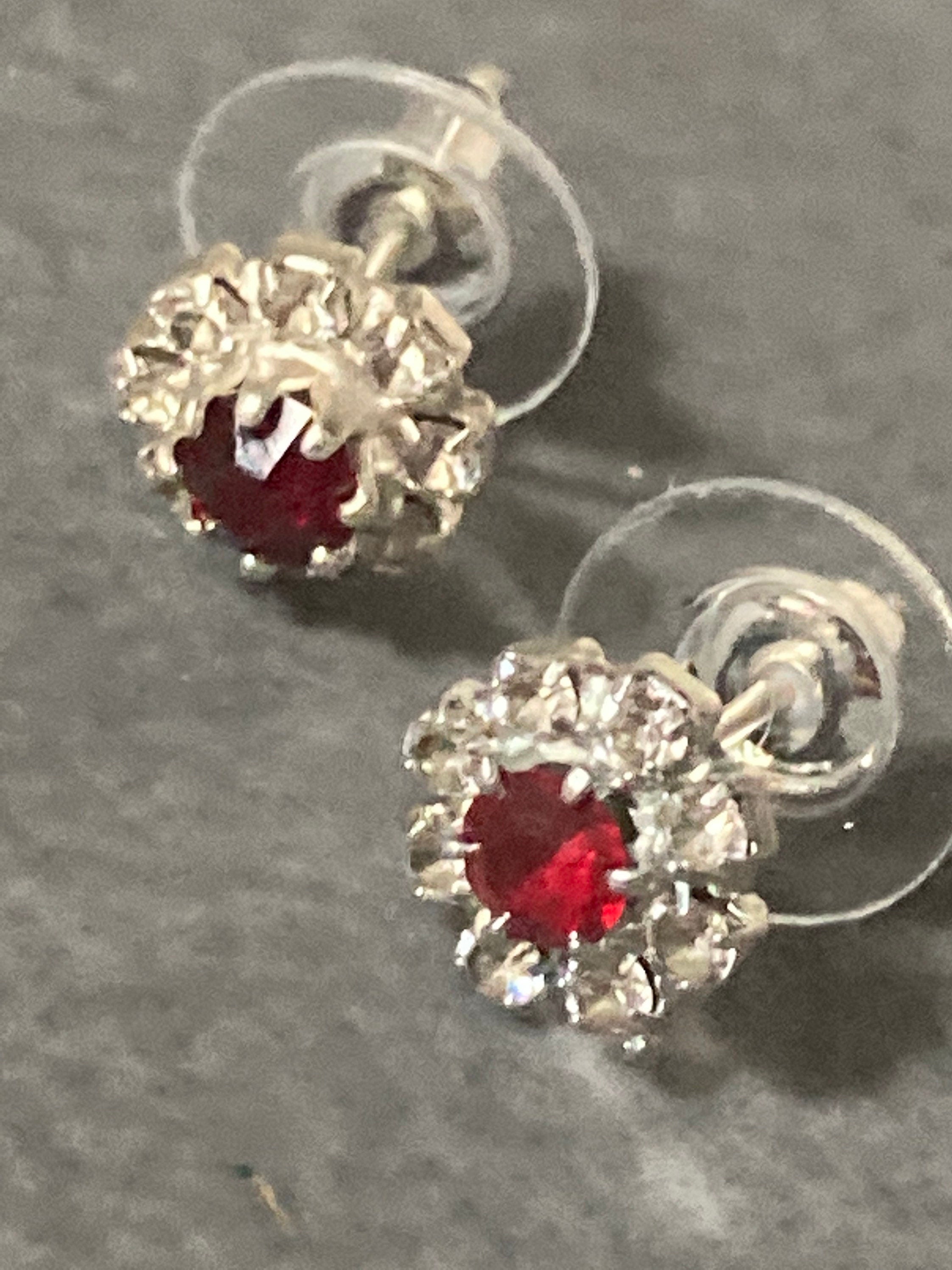 Small 6mm diamanté stud earrings ruby red clear stones