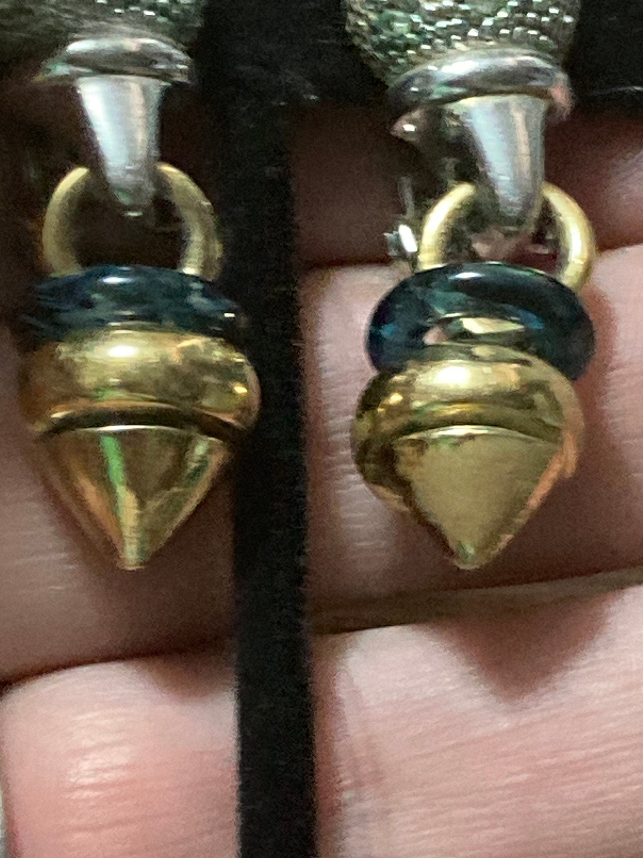 As found Signed GROSSE German designer silver & gold tone clip on diamanté ball drop earrings