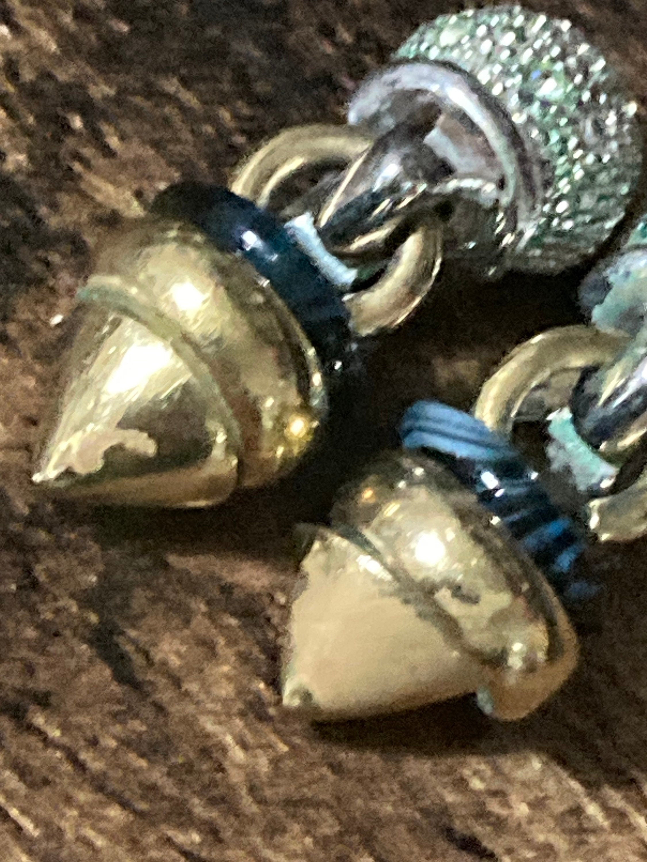 As found Signed GROSSE German designer silver & gold tone clip on diamanté ball drop earrings