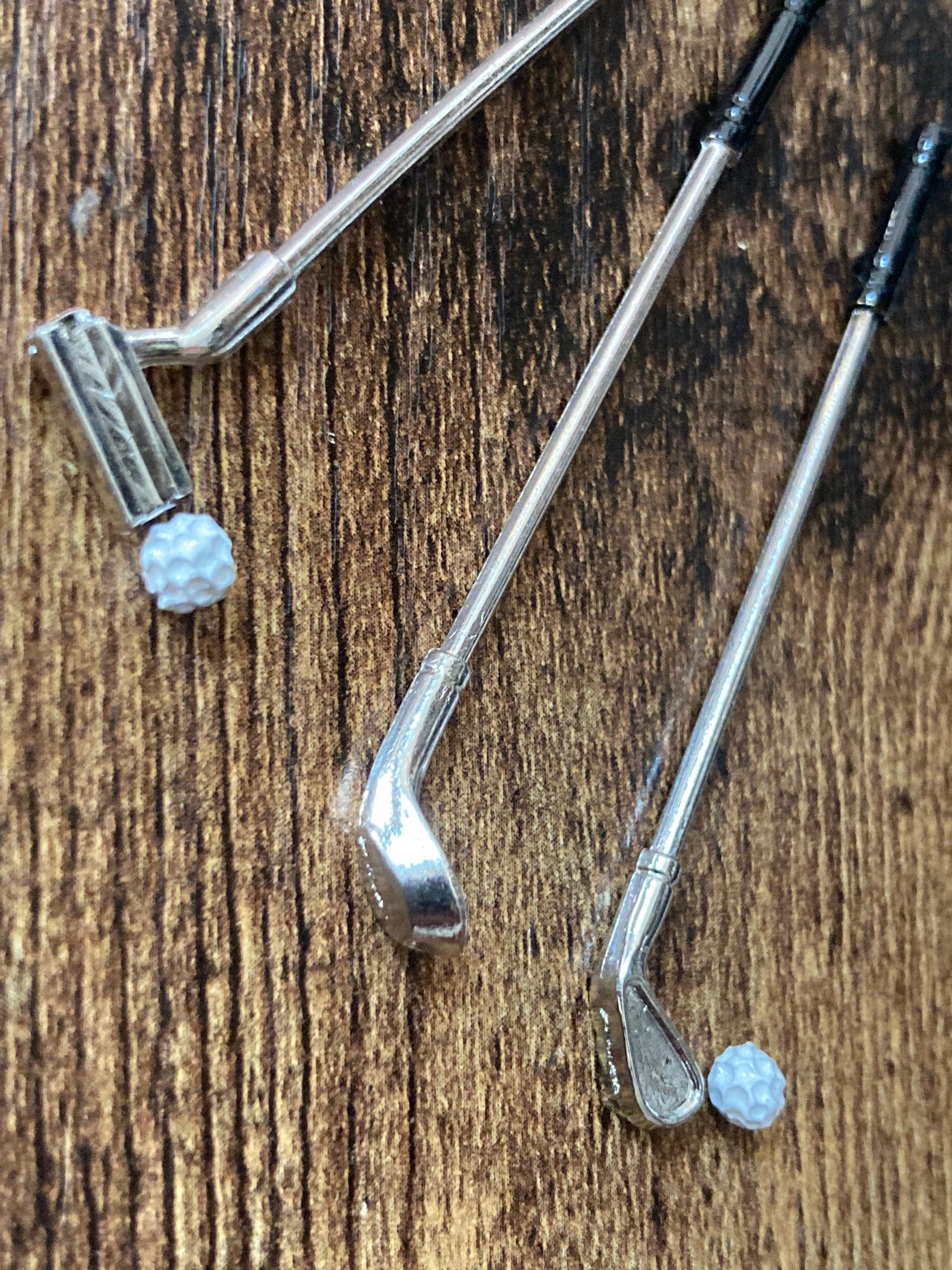 Miniature set of golf clubs cake topper decoration or dollhouse