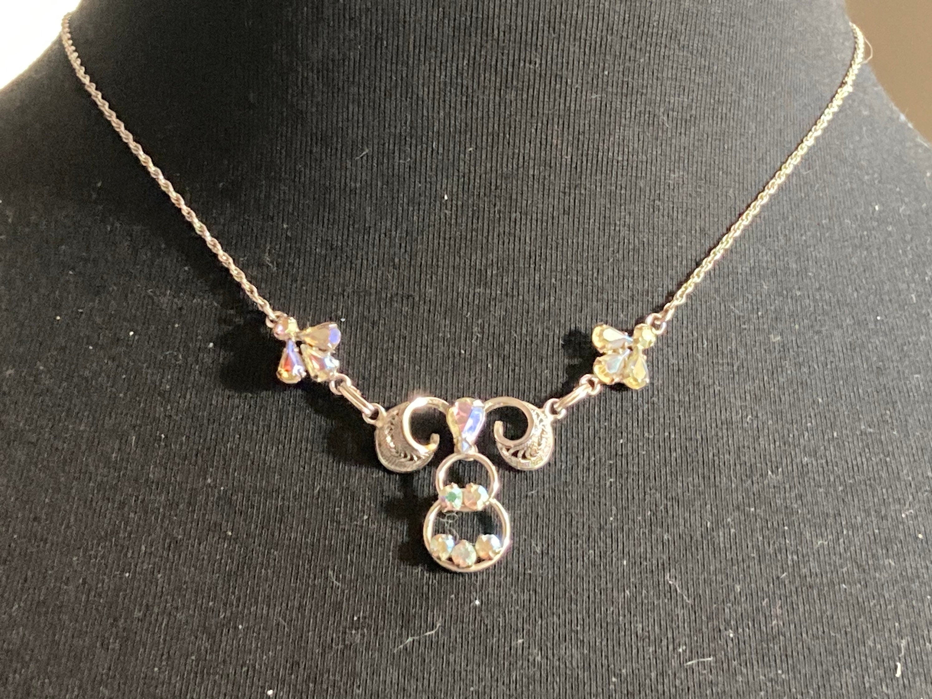 Signed TK 925 AB Aurora borealis diamanté necklace