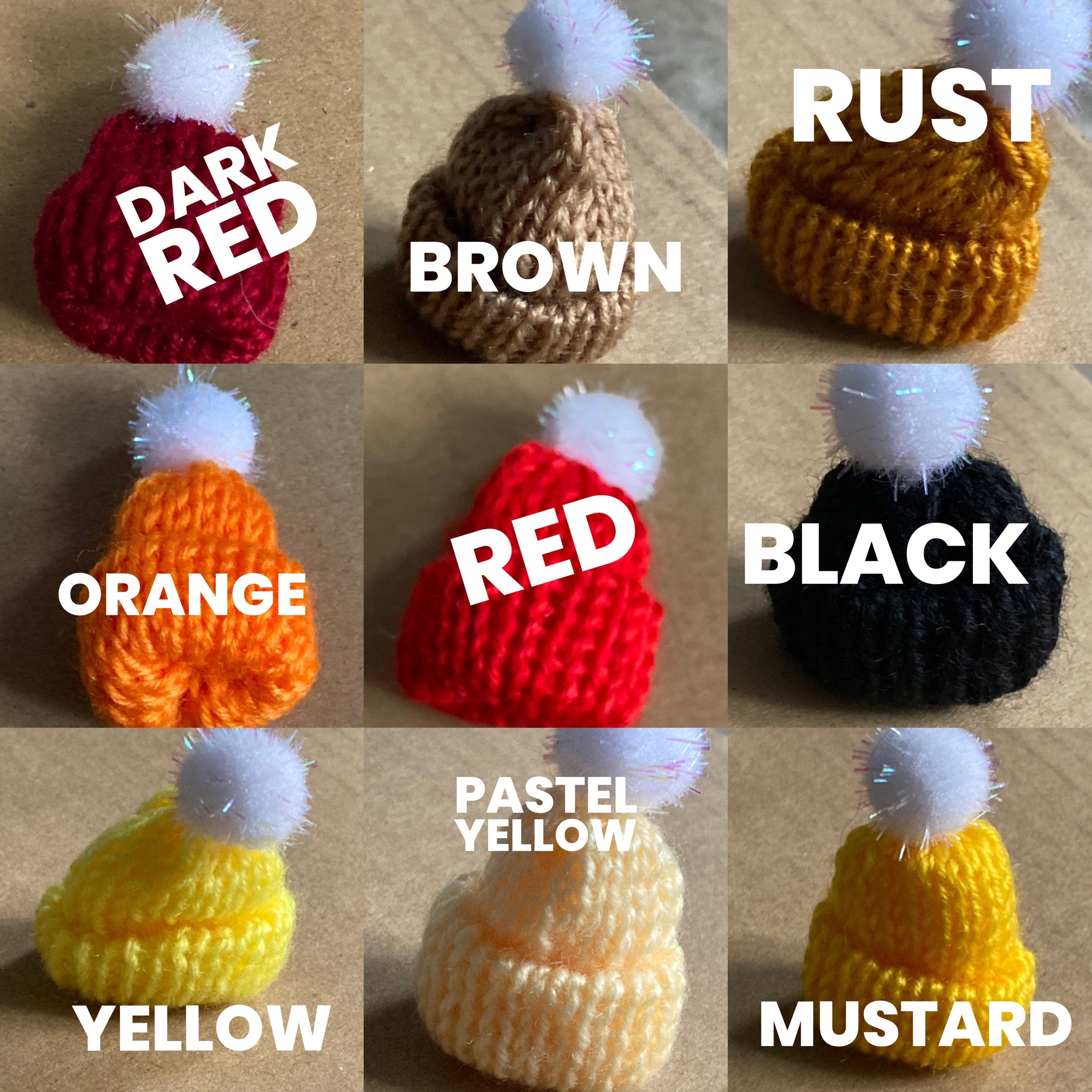 Mini knitted bobble hats cake topper decorations, wool craft bottle tops price per hat
