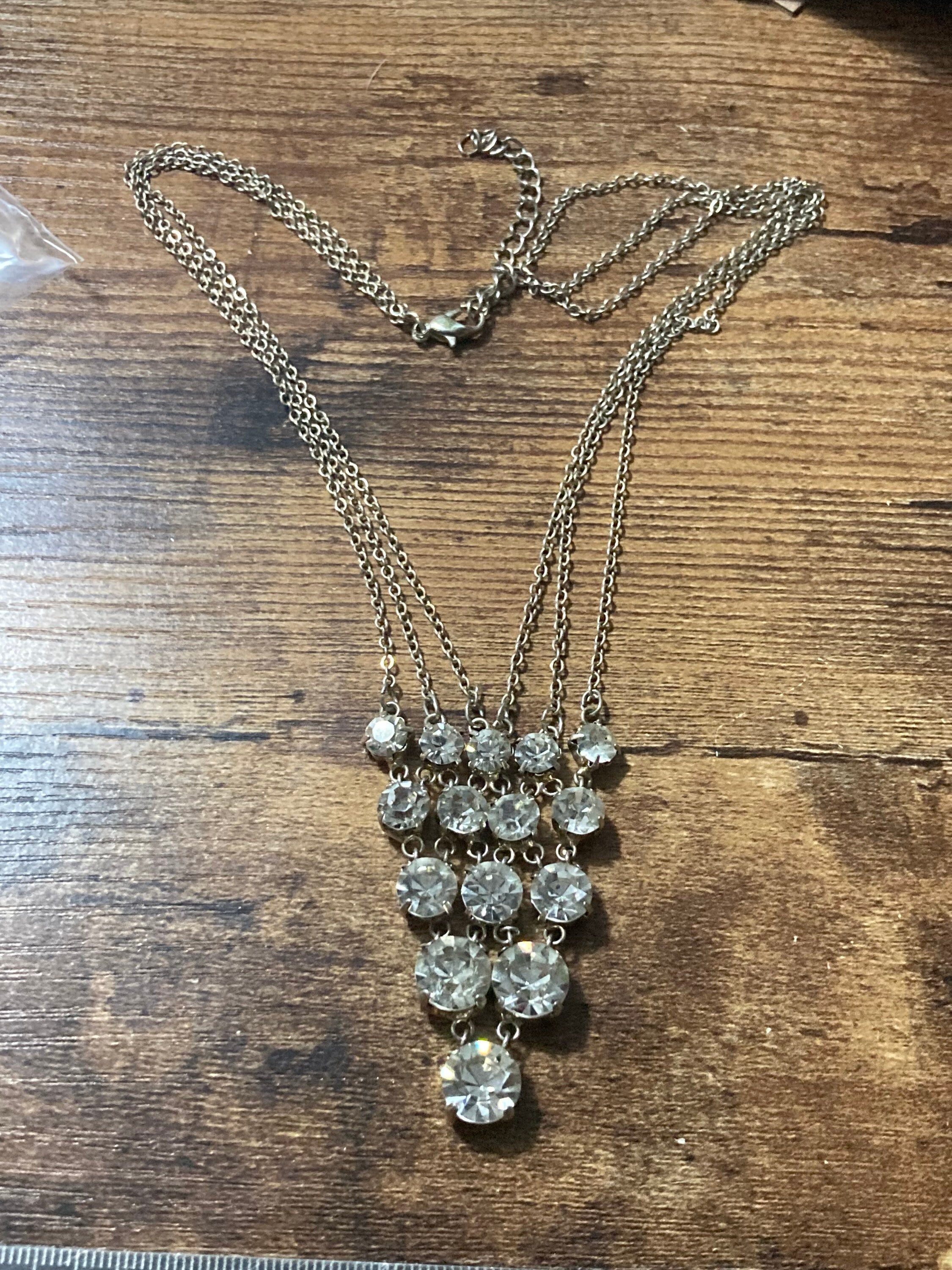 Retro diamanté glass rhinestone crystal lariat necklace