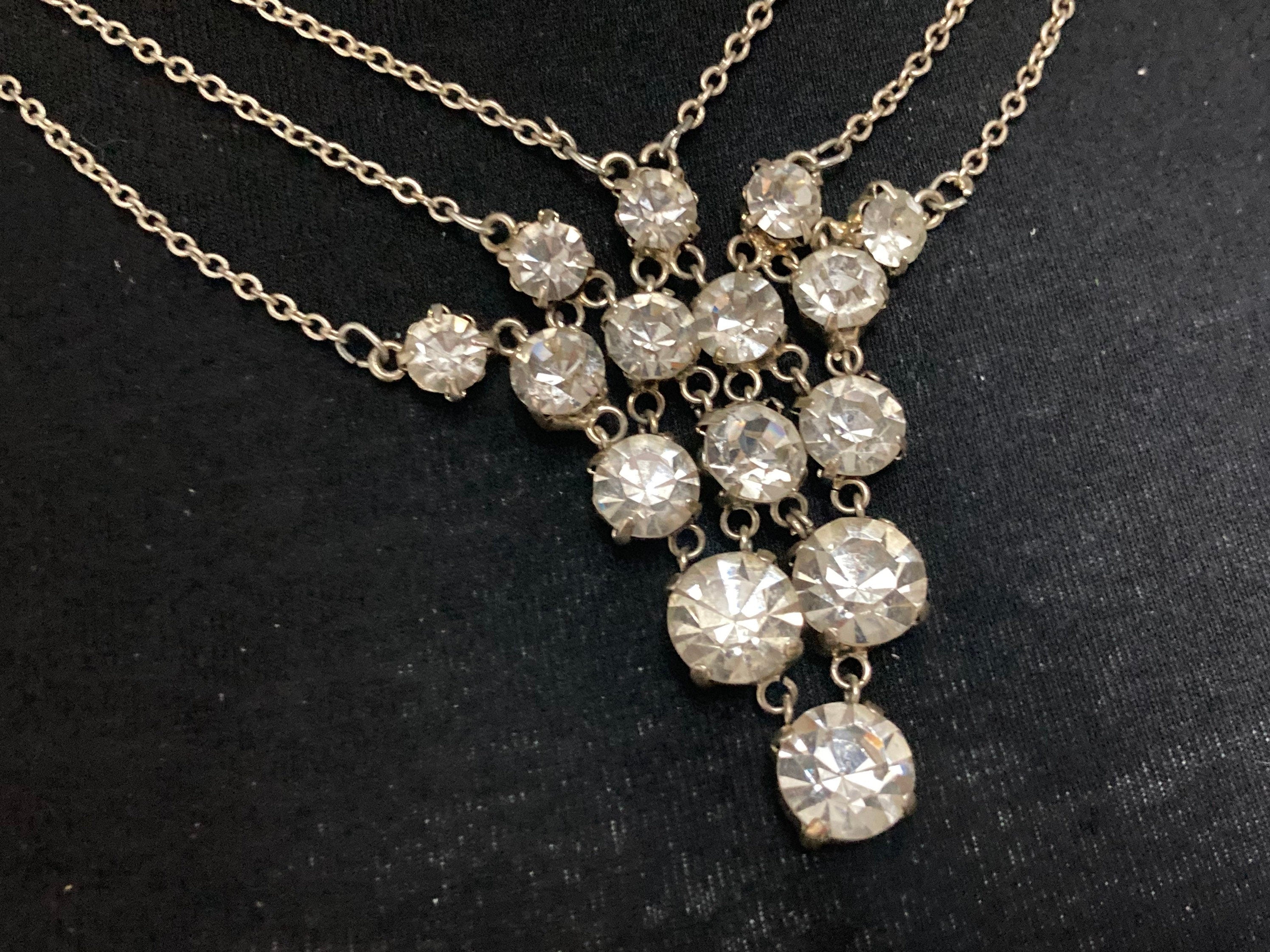 Retro diamanté glass rhinestone crystal lariat necklace