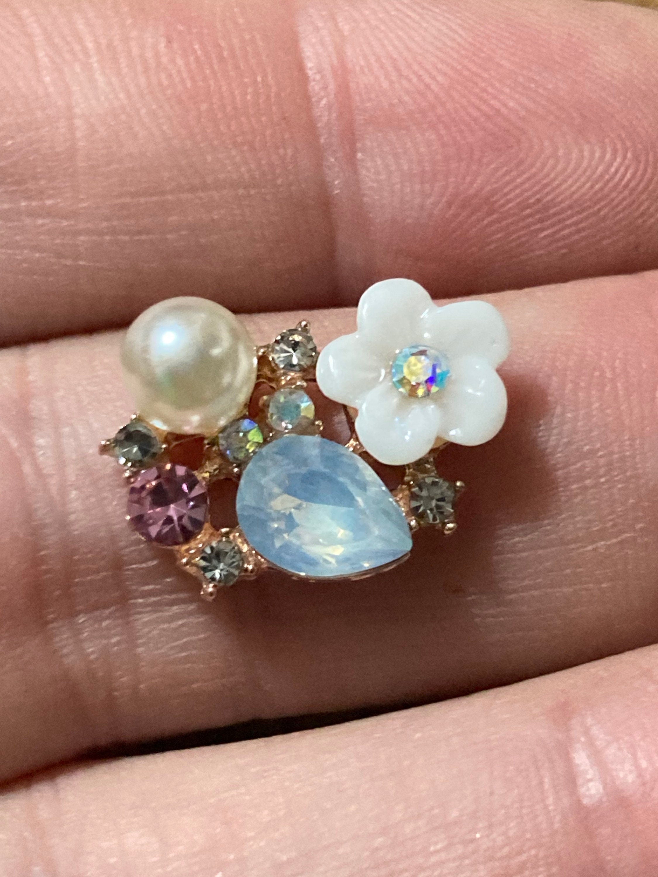 Rhinestone Pearl Embellishments: Opaline Pink Stones, Sew-On Glue-On (5 pc)