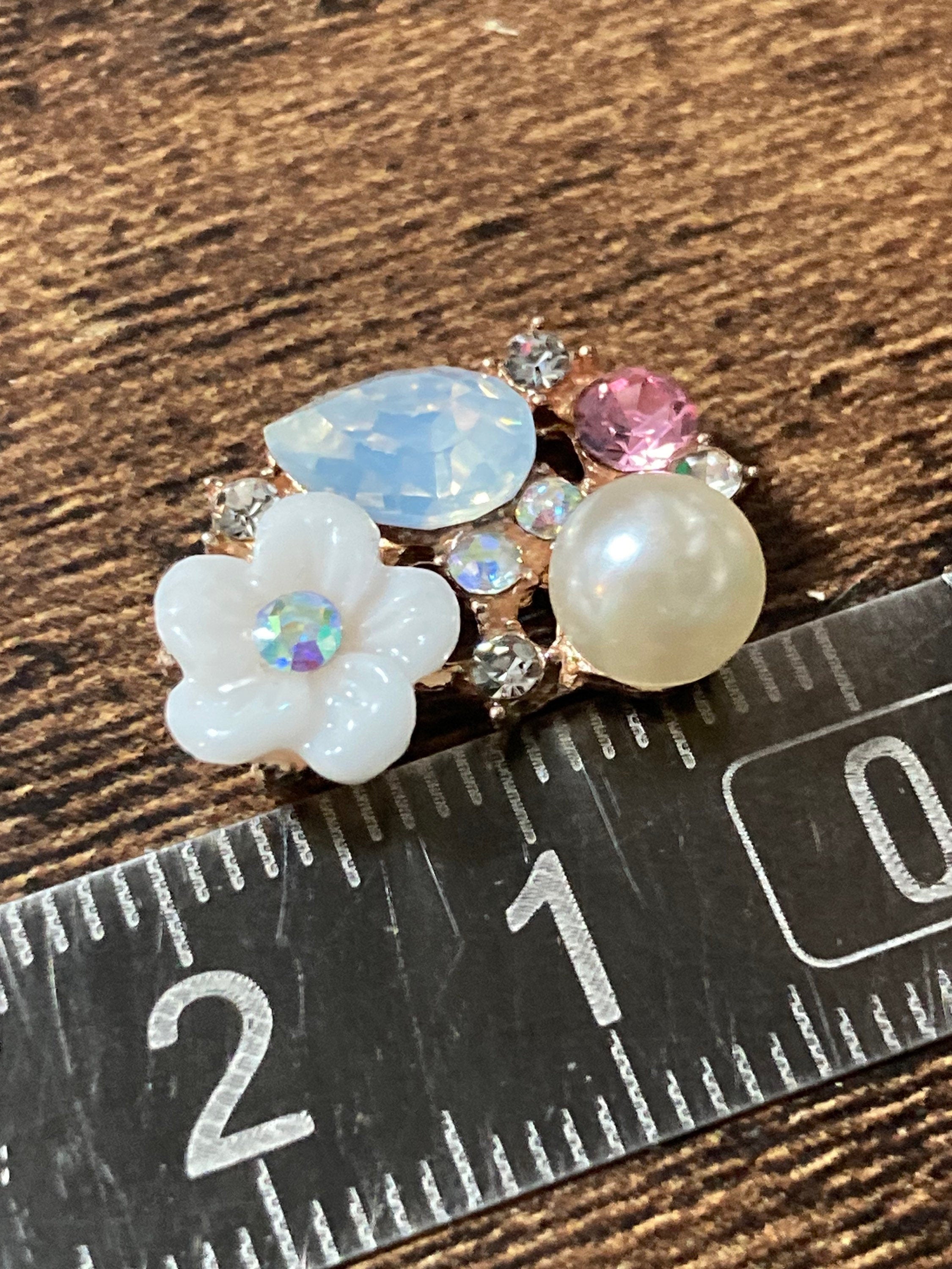 Rhinestone Pearl Embellishments: Opaline Pink Stones, Sew-On Glue-On (5 pc)