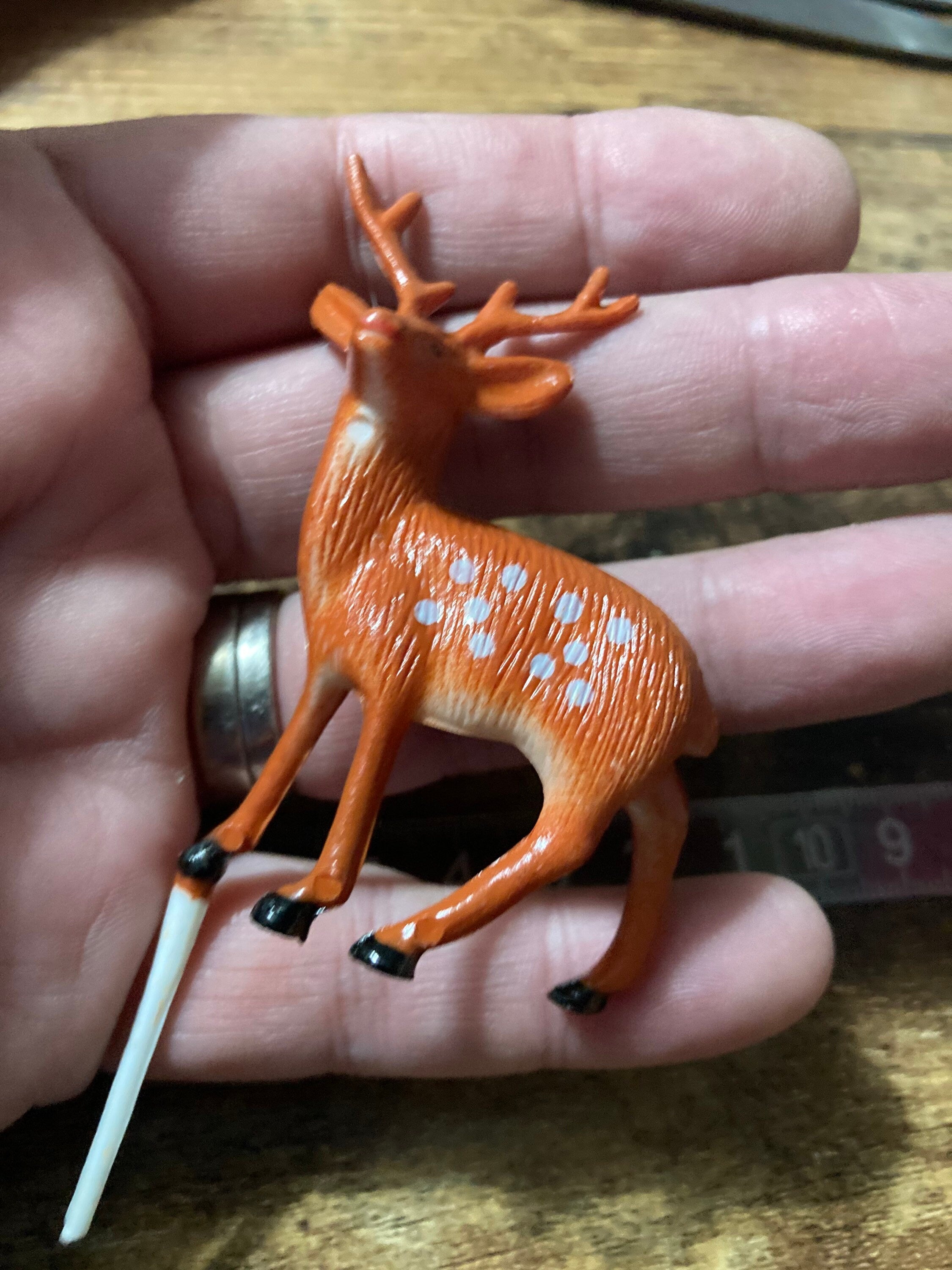 Mini Brown deer cake topper decoration for Christmas reusable plastic