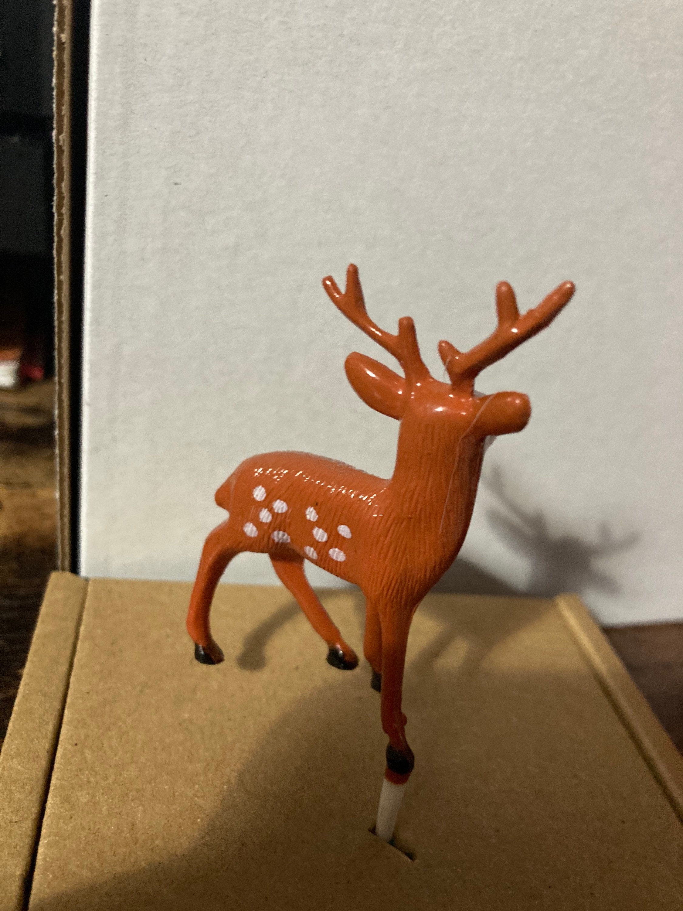 Mini Brown deer cake topper decoration for Christmas reusable plastic