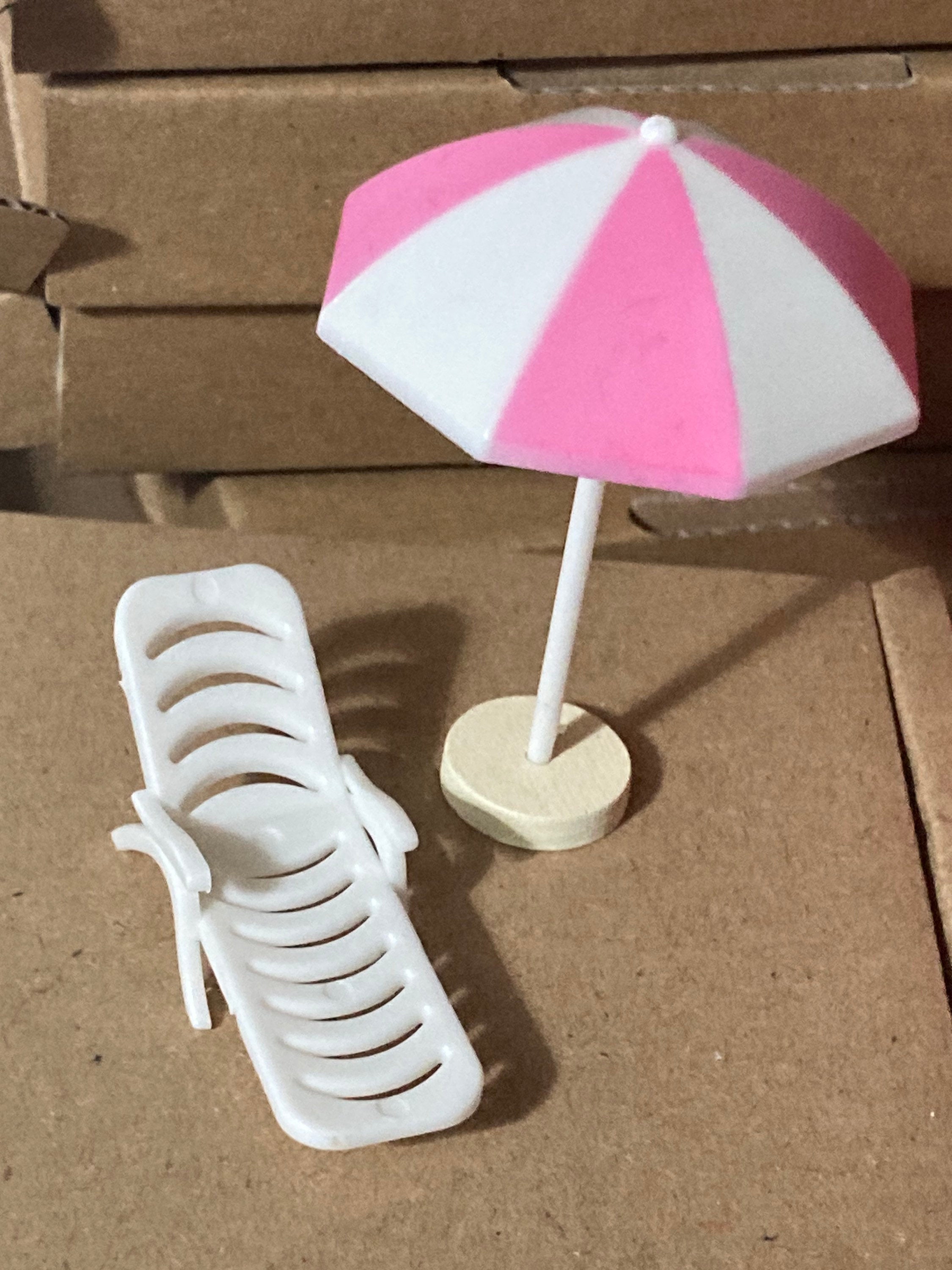 1 x Miniature beach parasol sunbed lounger cake topper decoration dollshouse