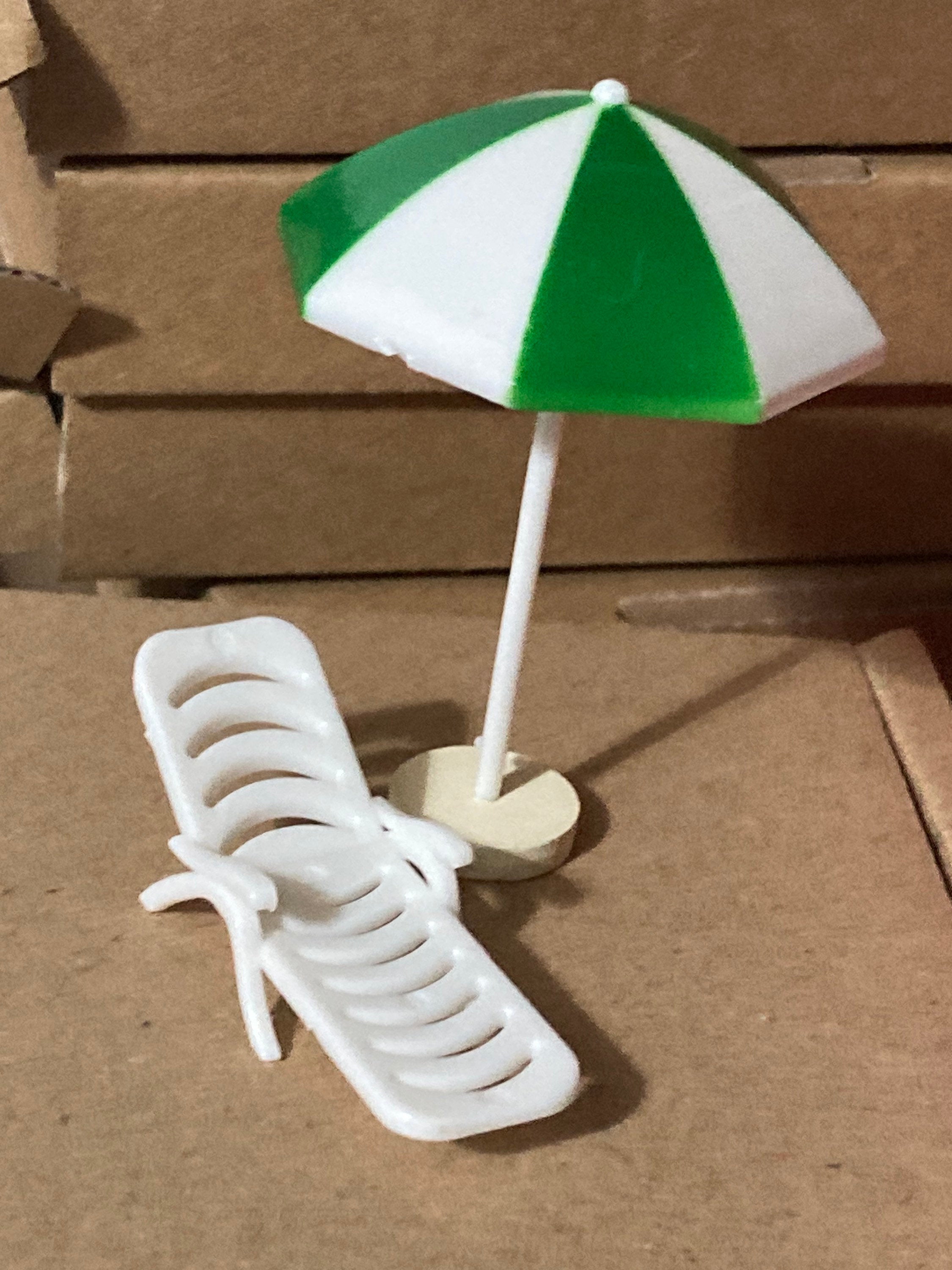 1 x Miniature beach parasol sunbed lounger cake topper decoration dollshouse
