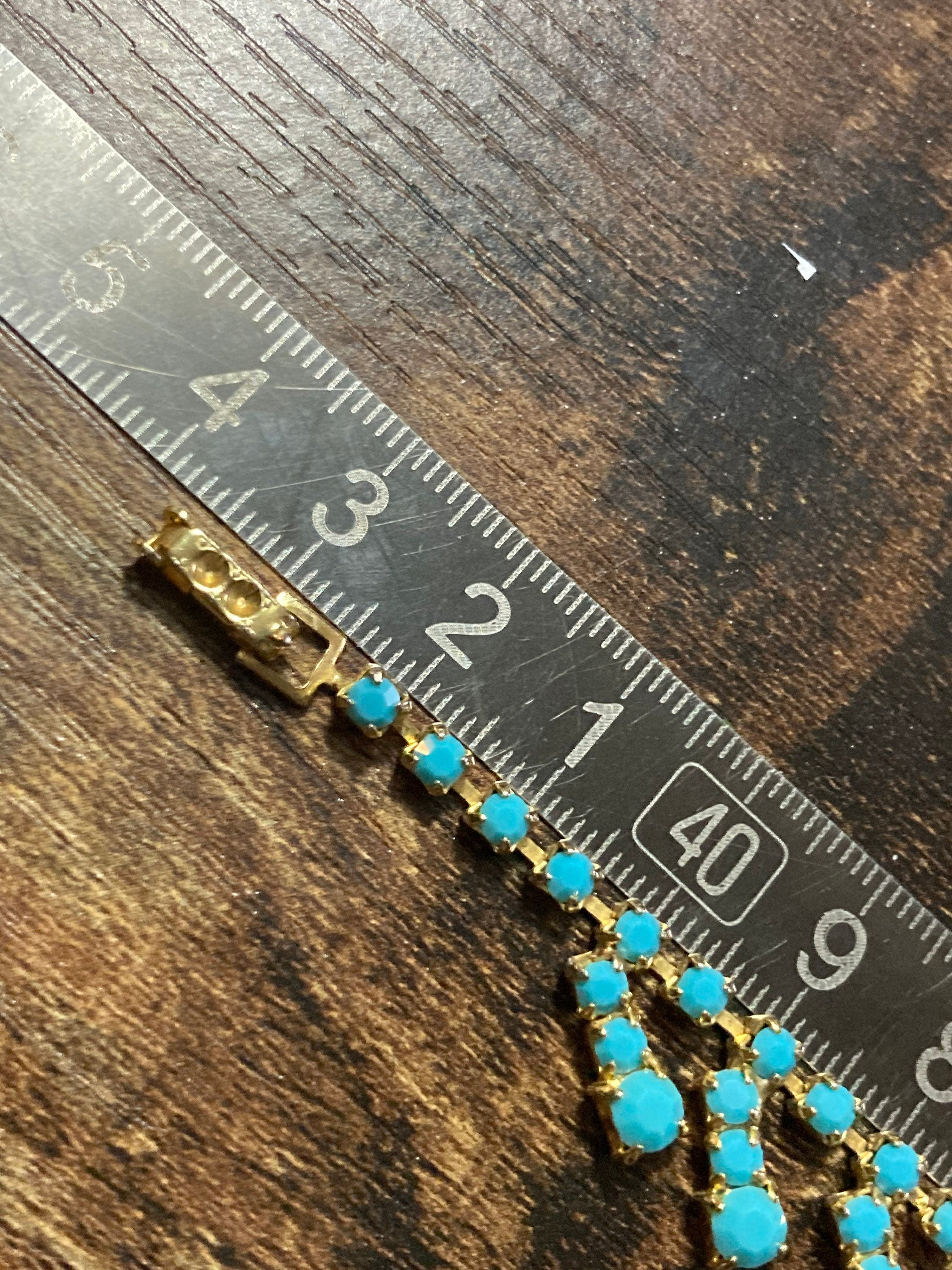 Vintage 1960s 1970s gold tone choker necklace with turquoise glass paste stones