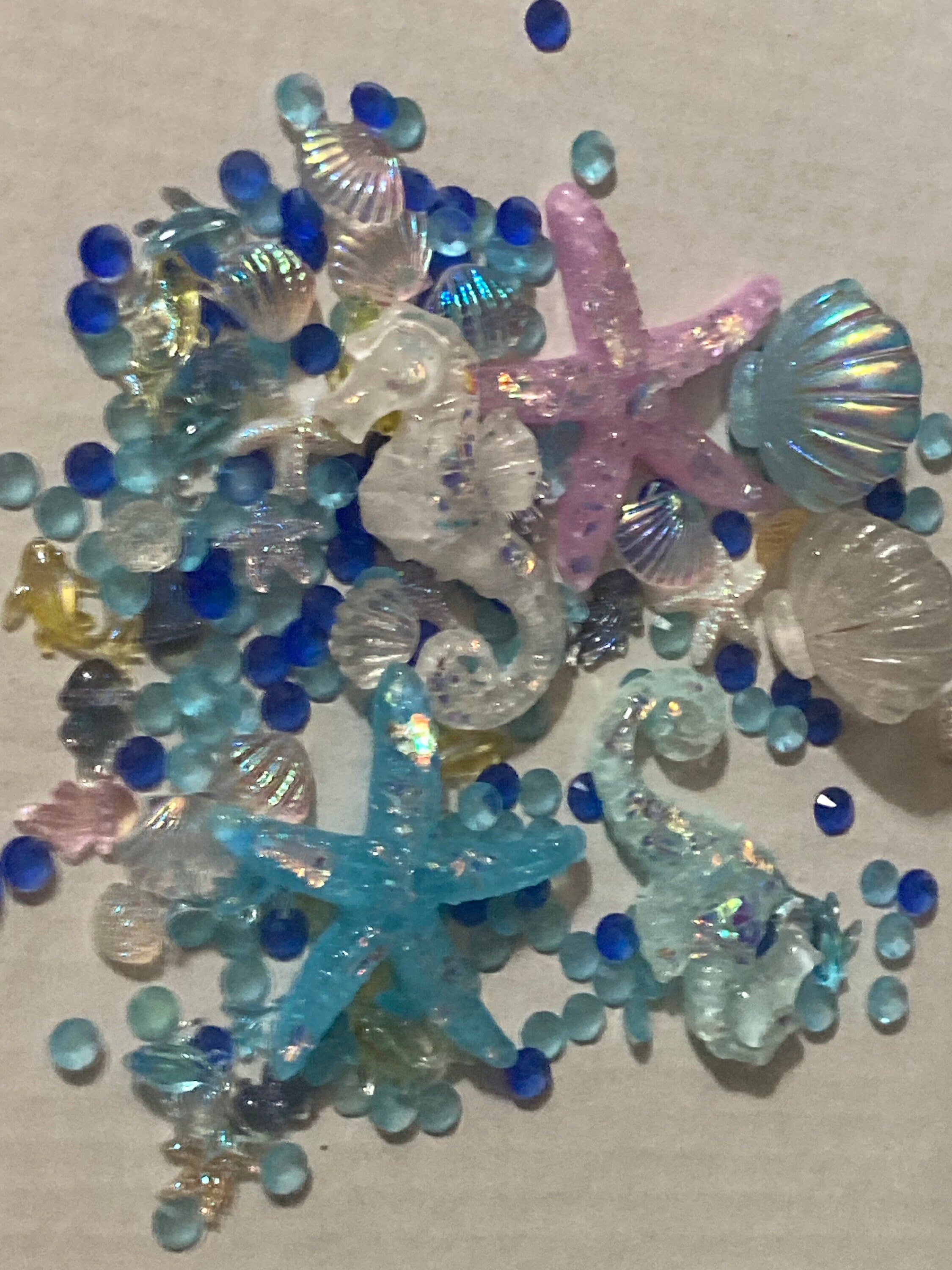 Mixed bag of sealife nautical fish, shells and starfish miniature plastic cabochons for craft