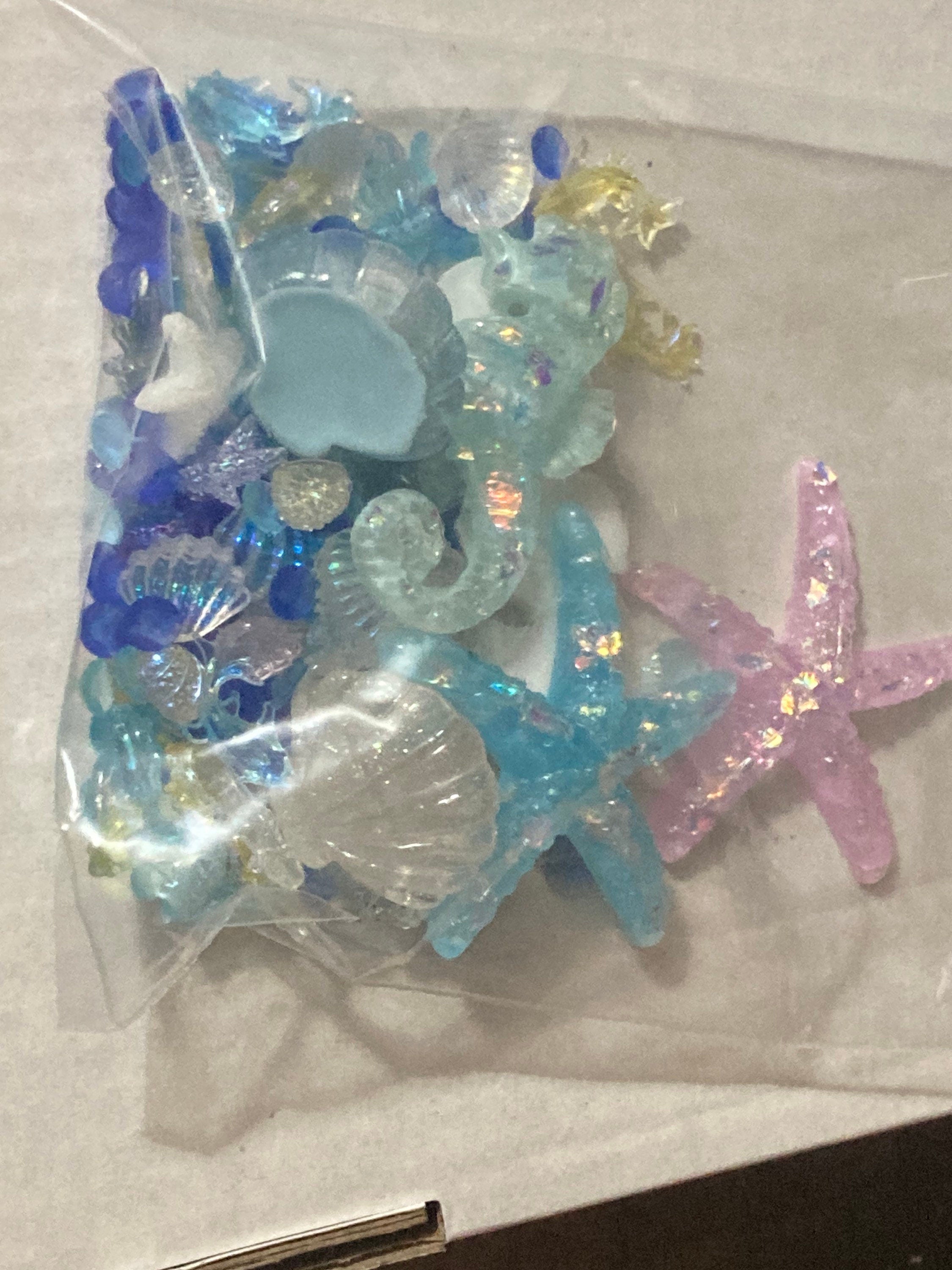 Mixed bag of sealife nautical fish, shells and starfish miniature plastic cabochons for craft