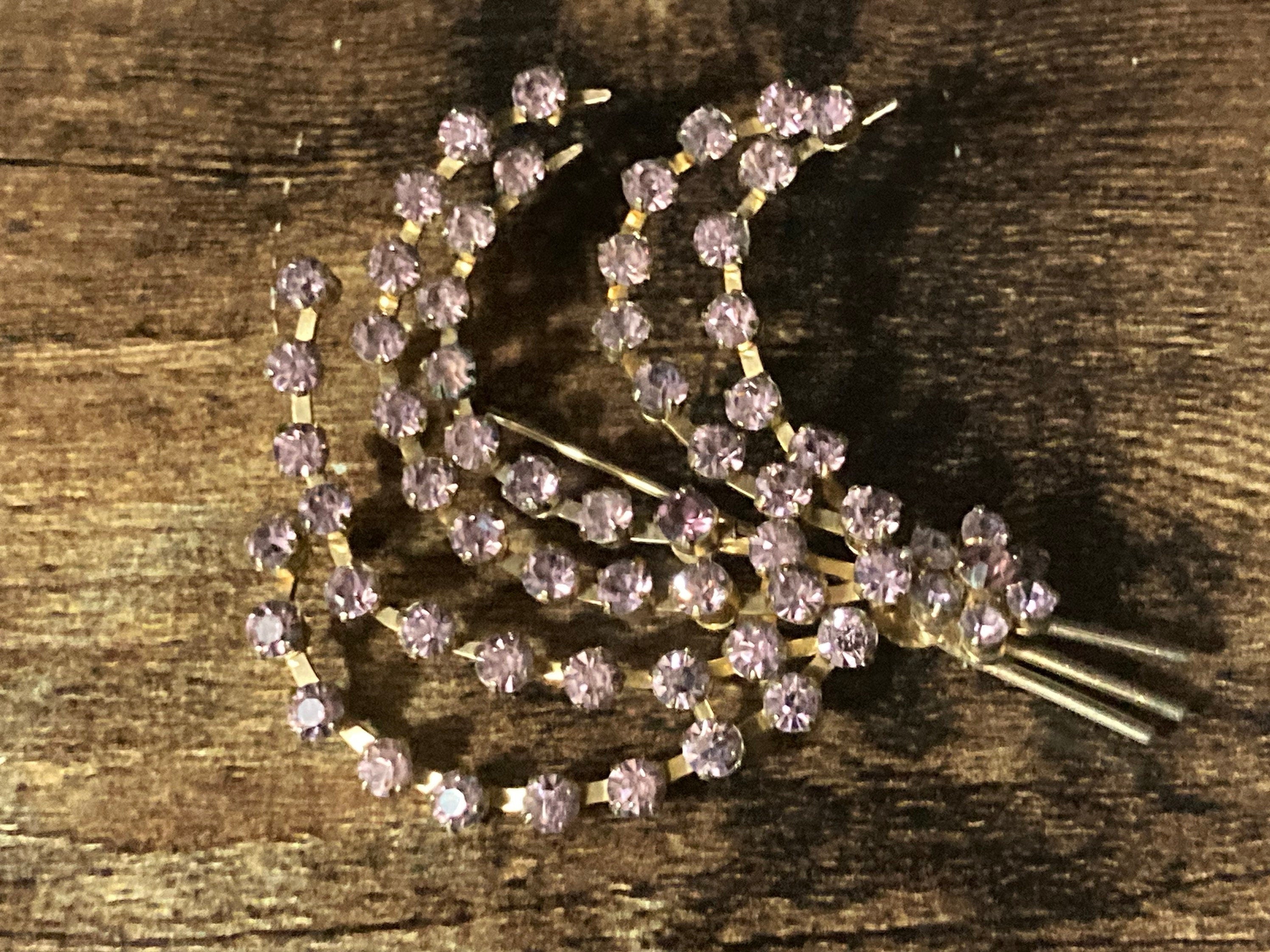 Vintage soft purple lilac rhinestone paste Diamanté gold tone floral sprig Brooch