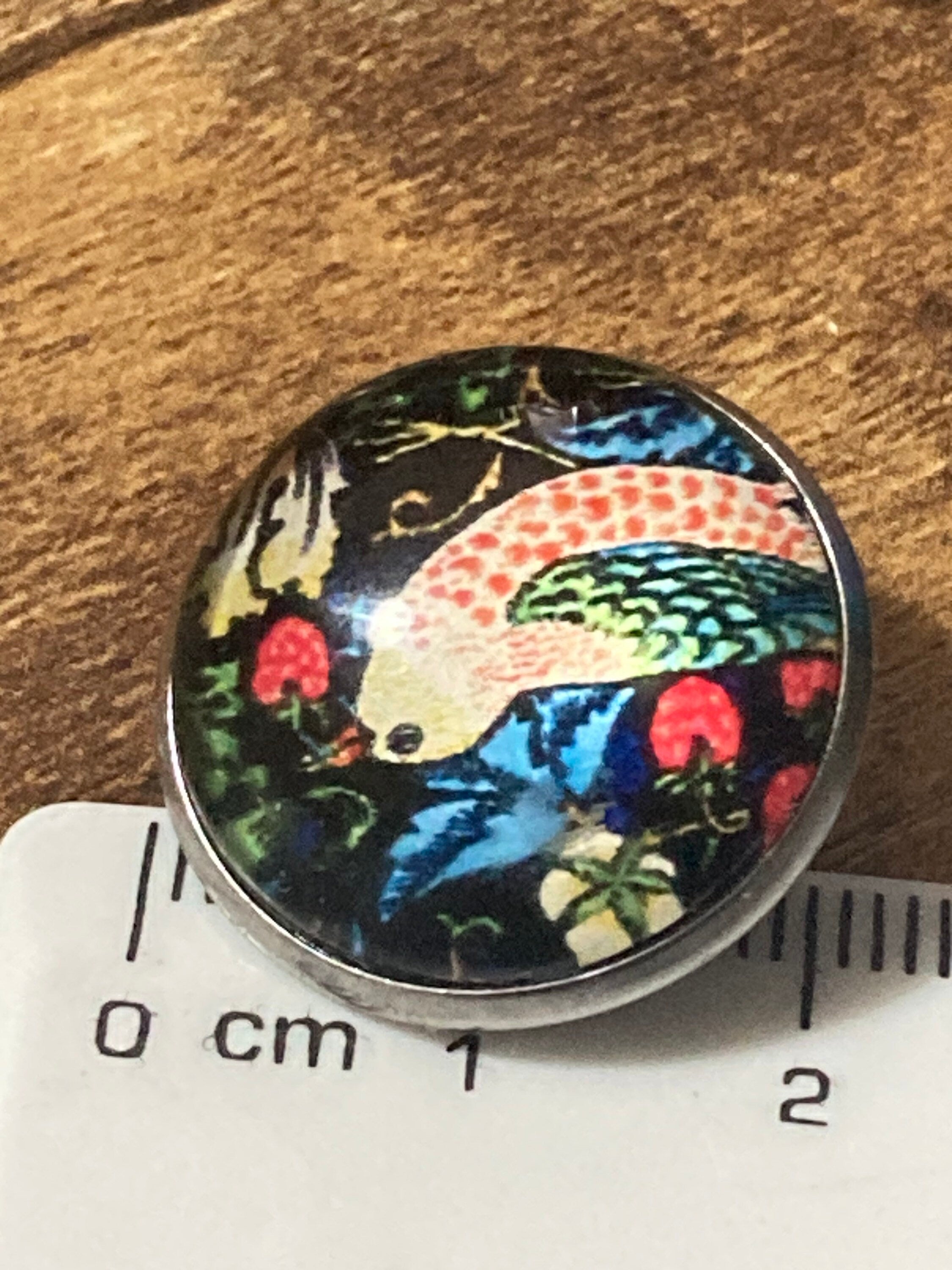 William Morris strawberry thief print clip on stud earrings round glass cabochon