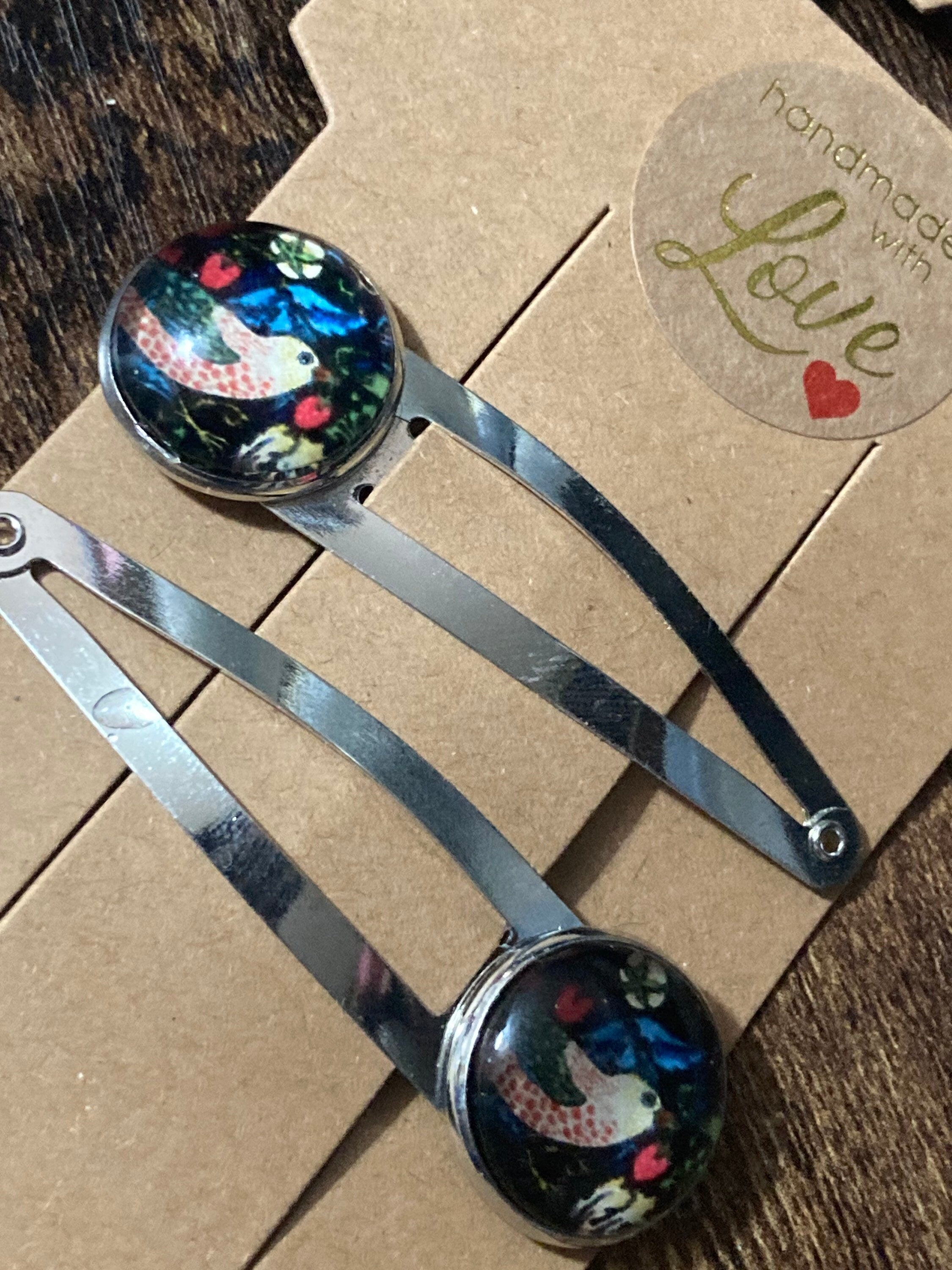 pair of William Morris the strawberry thief print hair clips