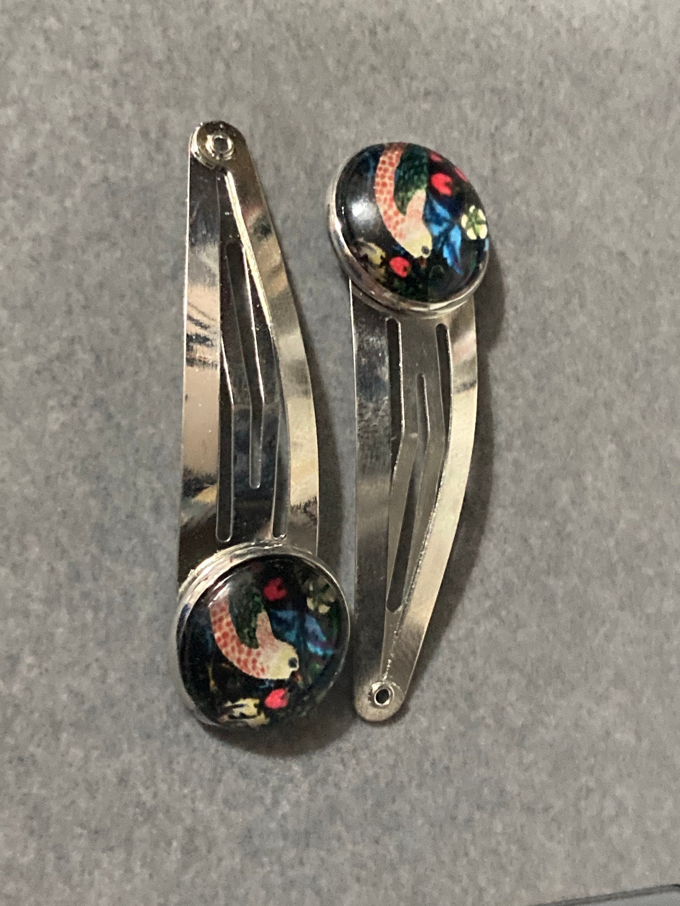 pair of William Morris the strawberry thief print hair clips