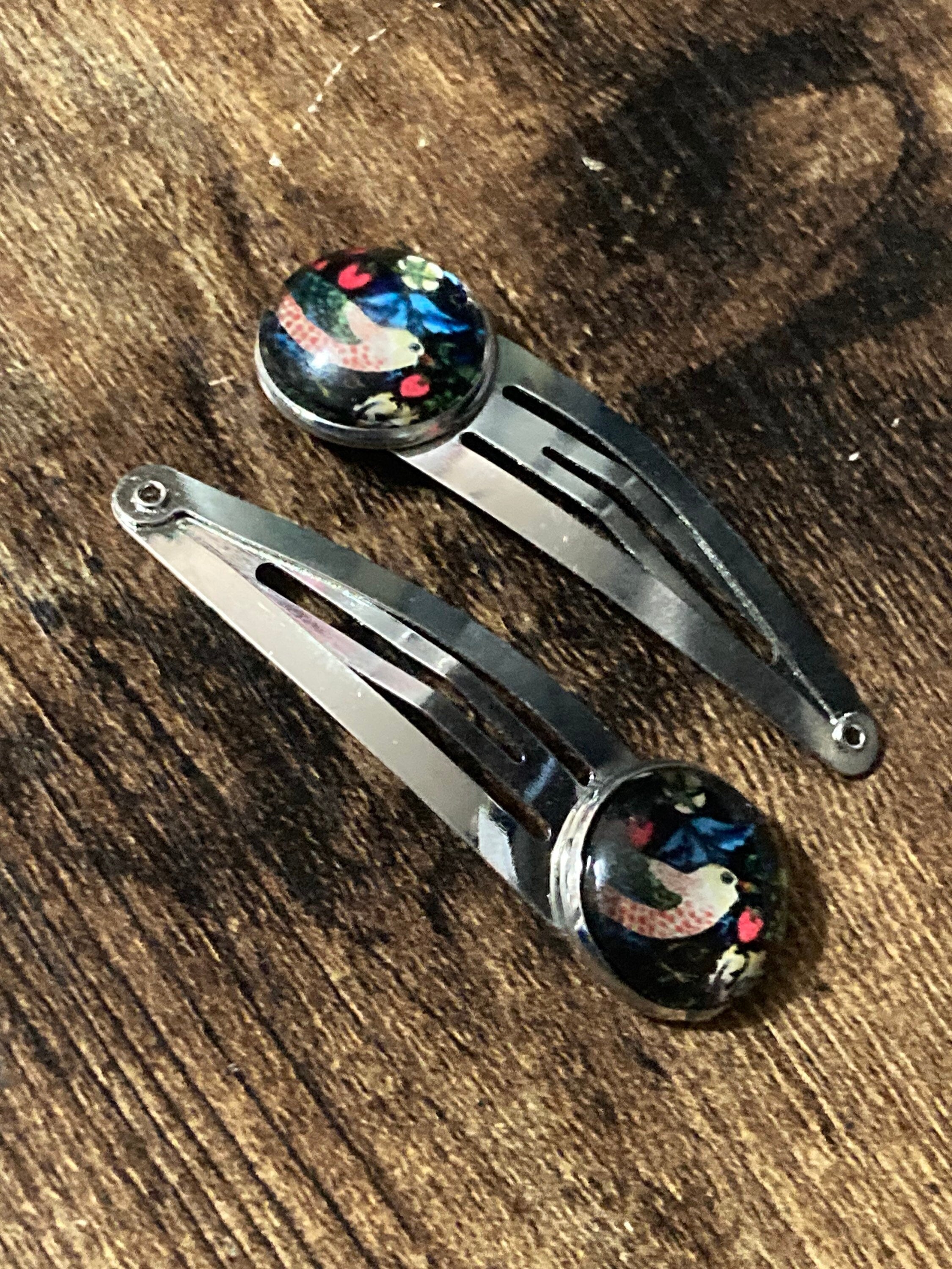 pair of William Morris the strawberry thief print hair clips