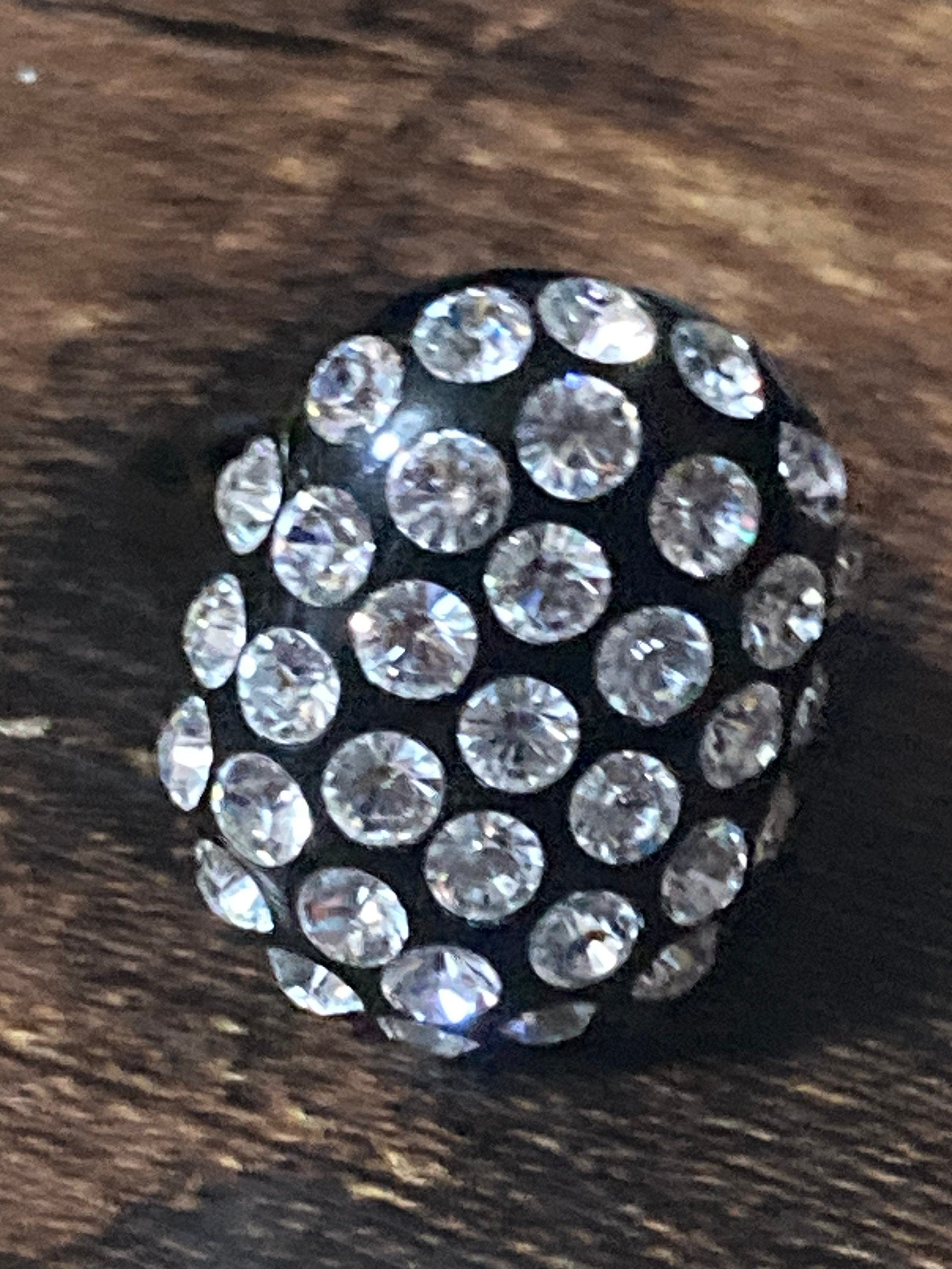 black plastic rhinestone ring, Art Deco style size P