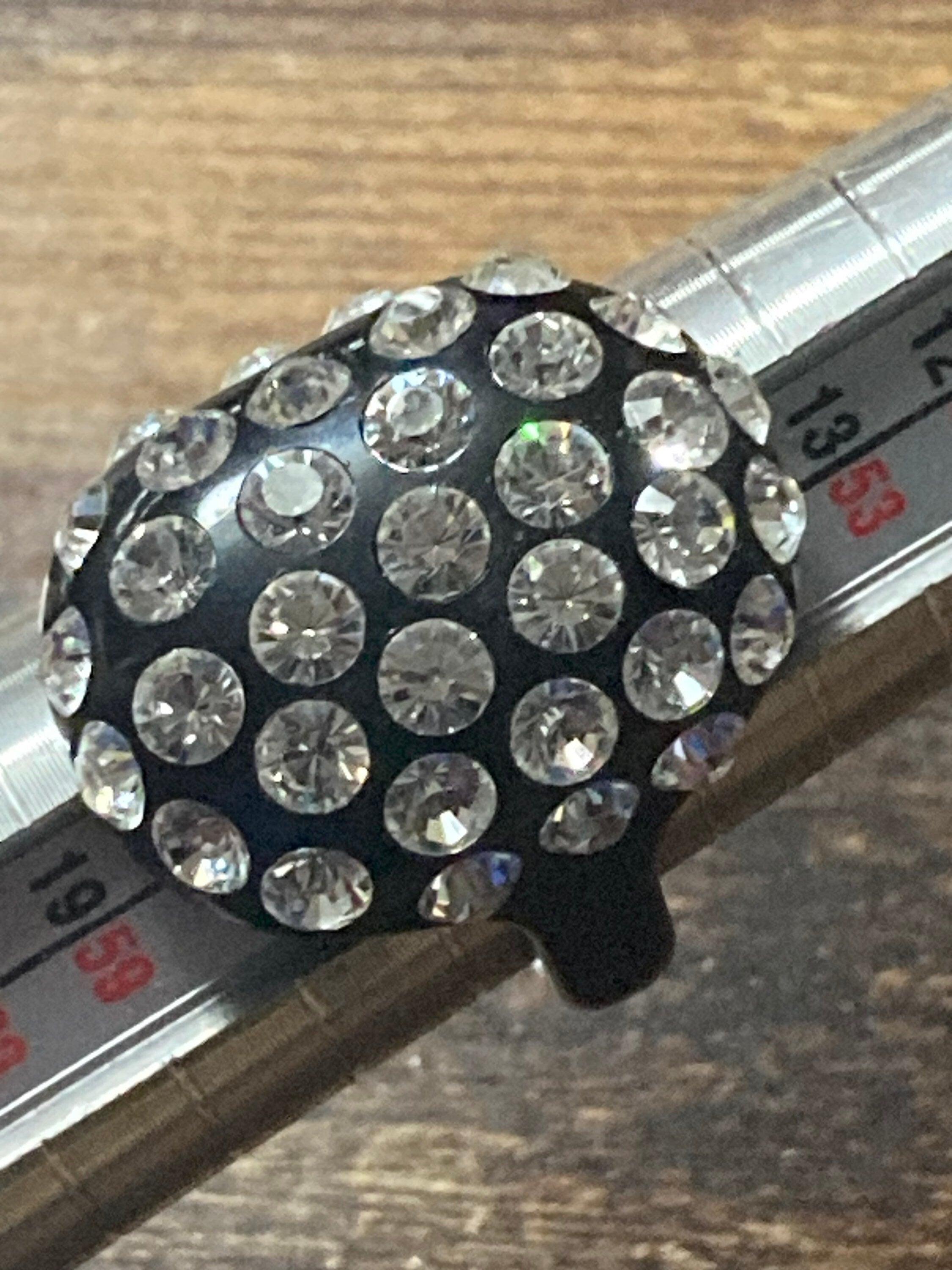 black plastic rhinestone ring, Art Deco style size P