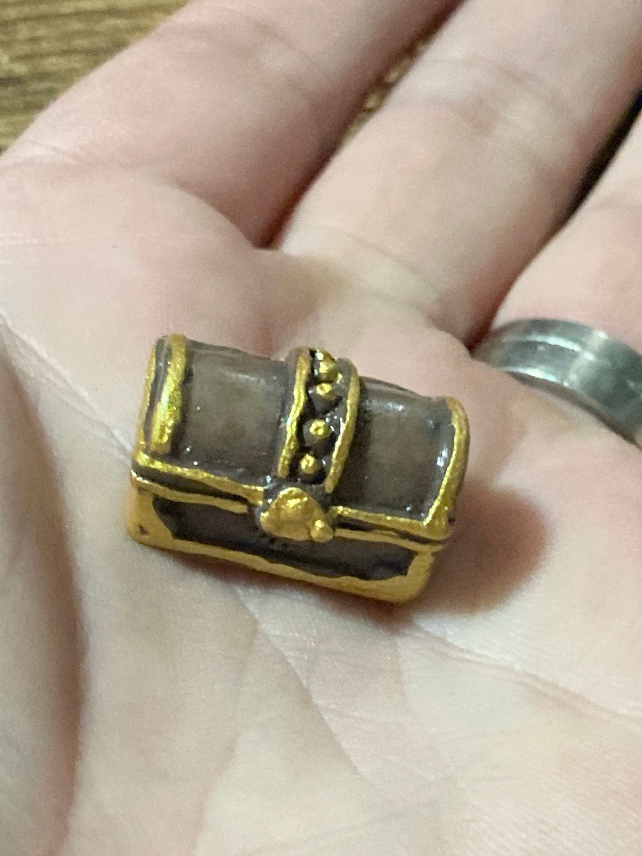 miniature deep sea pirate treasure chest cake topper decoration brown gold