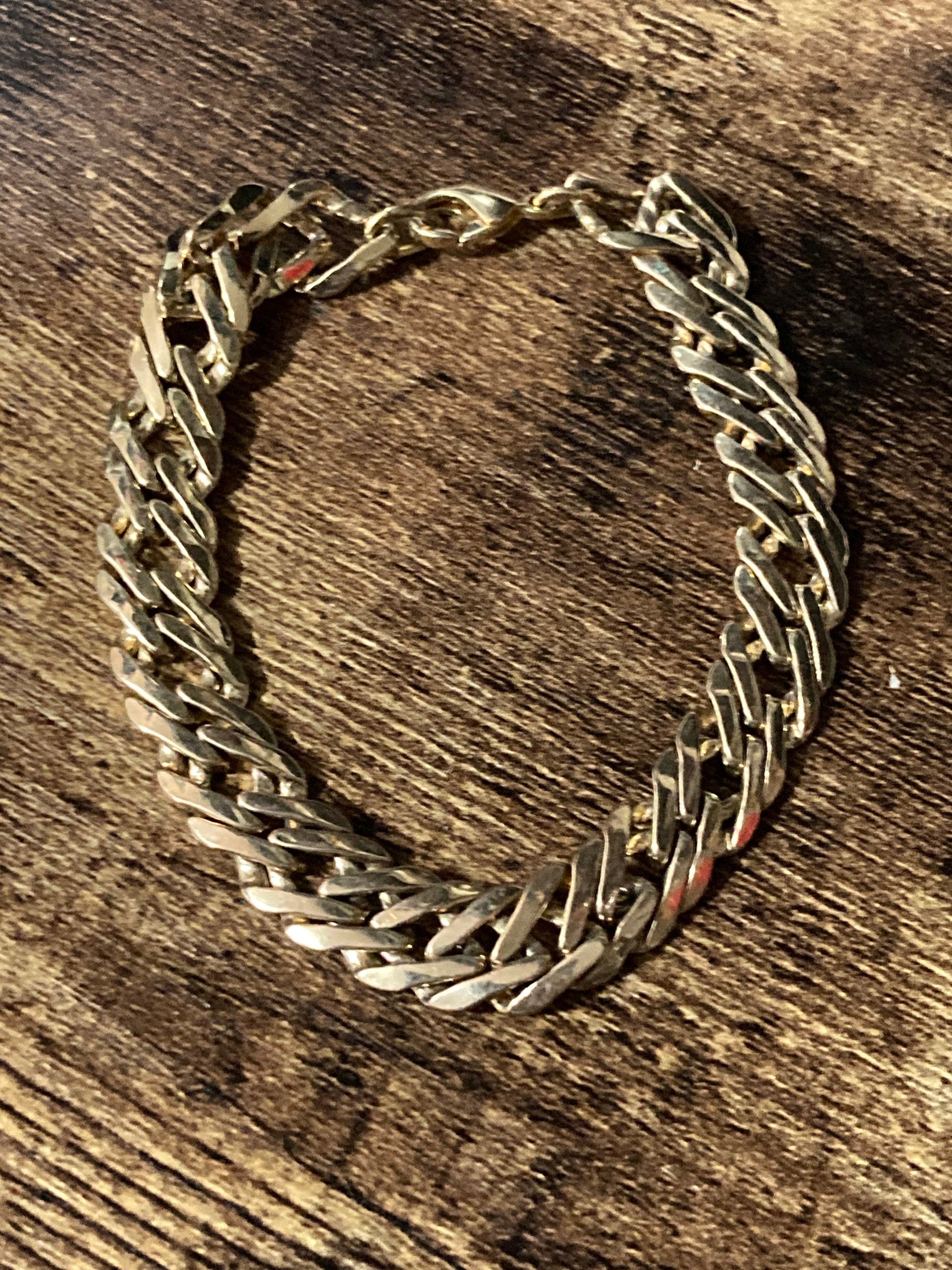 gold plated plain chain link bracelet, Retro 1980s