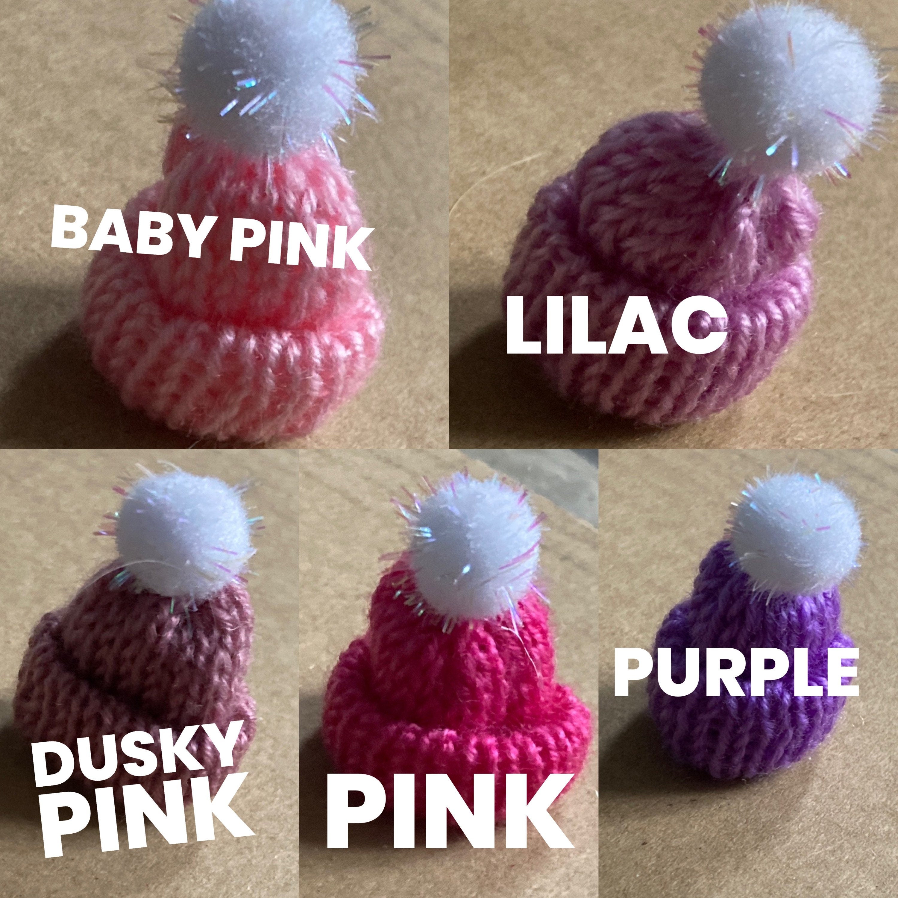 Mini knitted bobble hats cake topper decorations, wool craft bottle tops price per hat