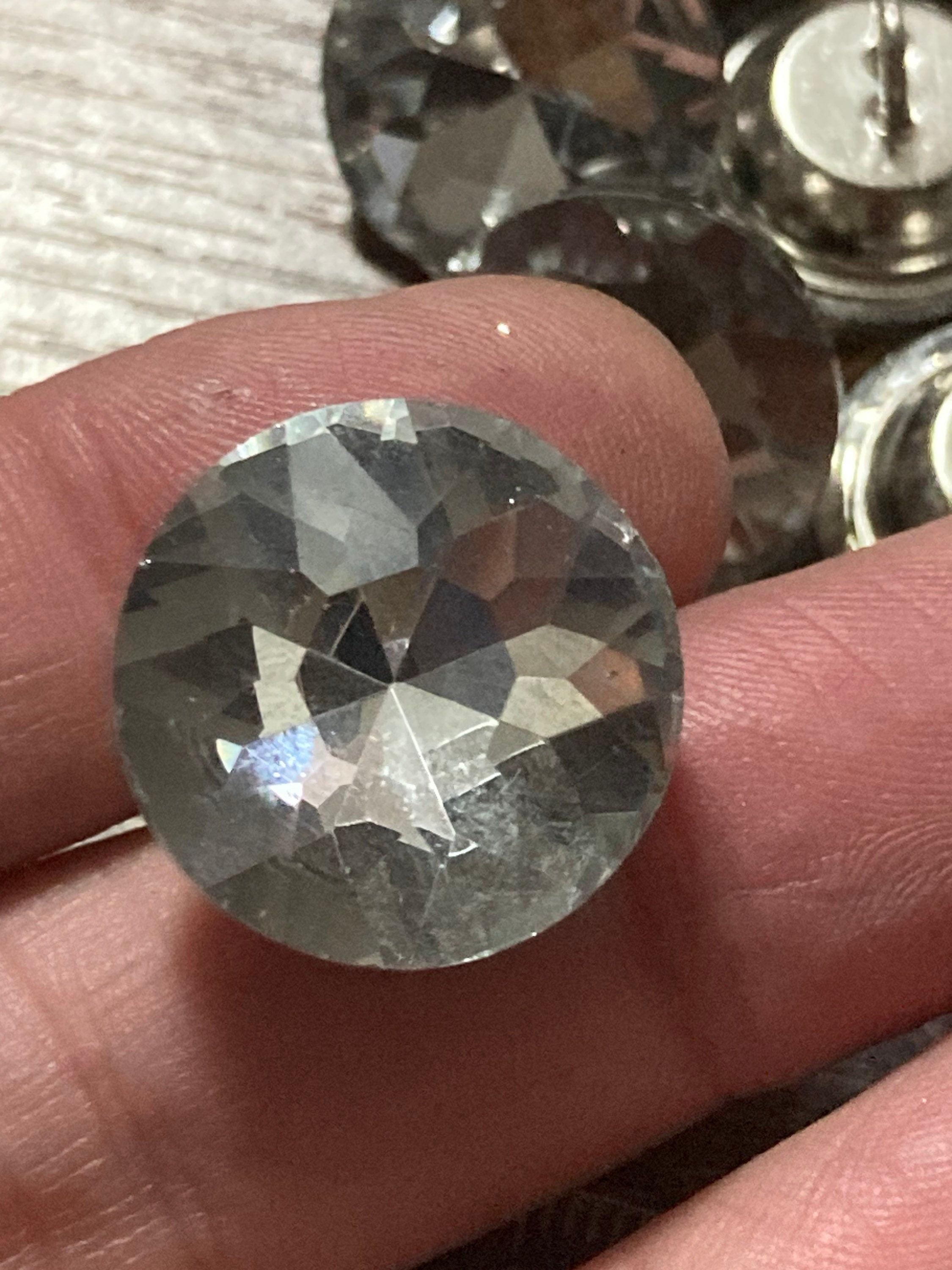 20mm Crystal glass upholstery buttons, heavy duty pack 10 metal shank