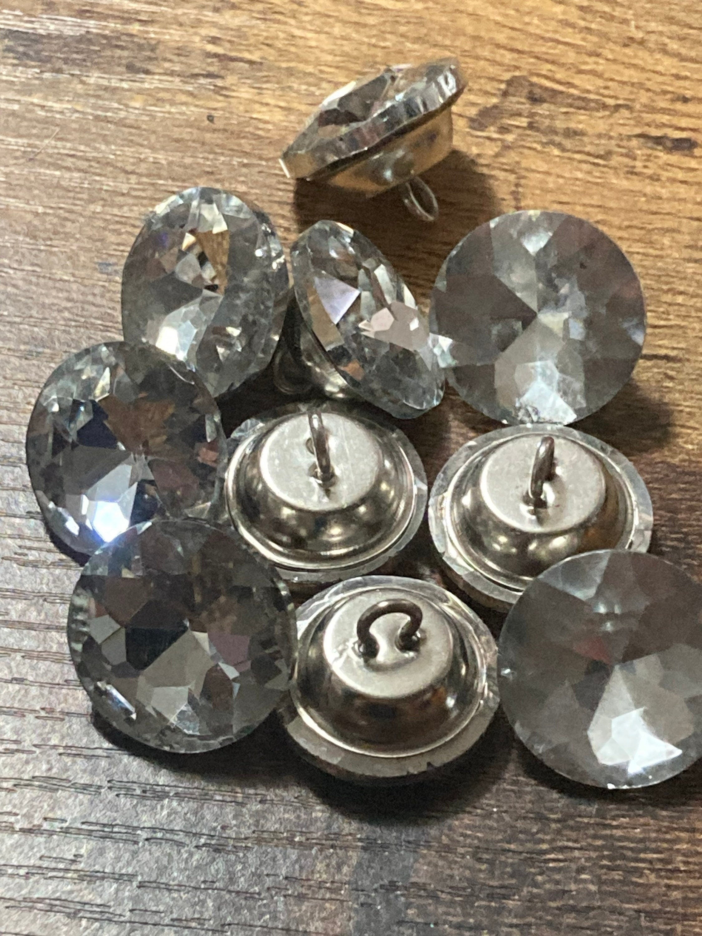 20mm Crystal glass upholstery buttons, heavy duty pack 10 metal shank