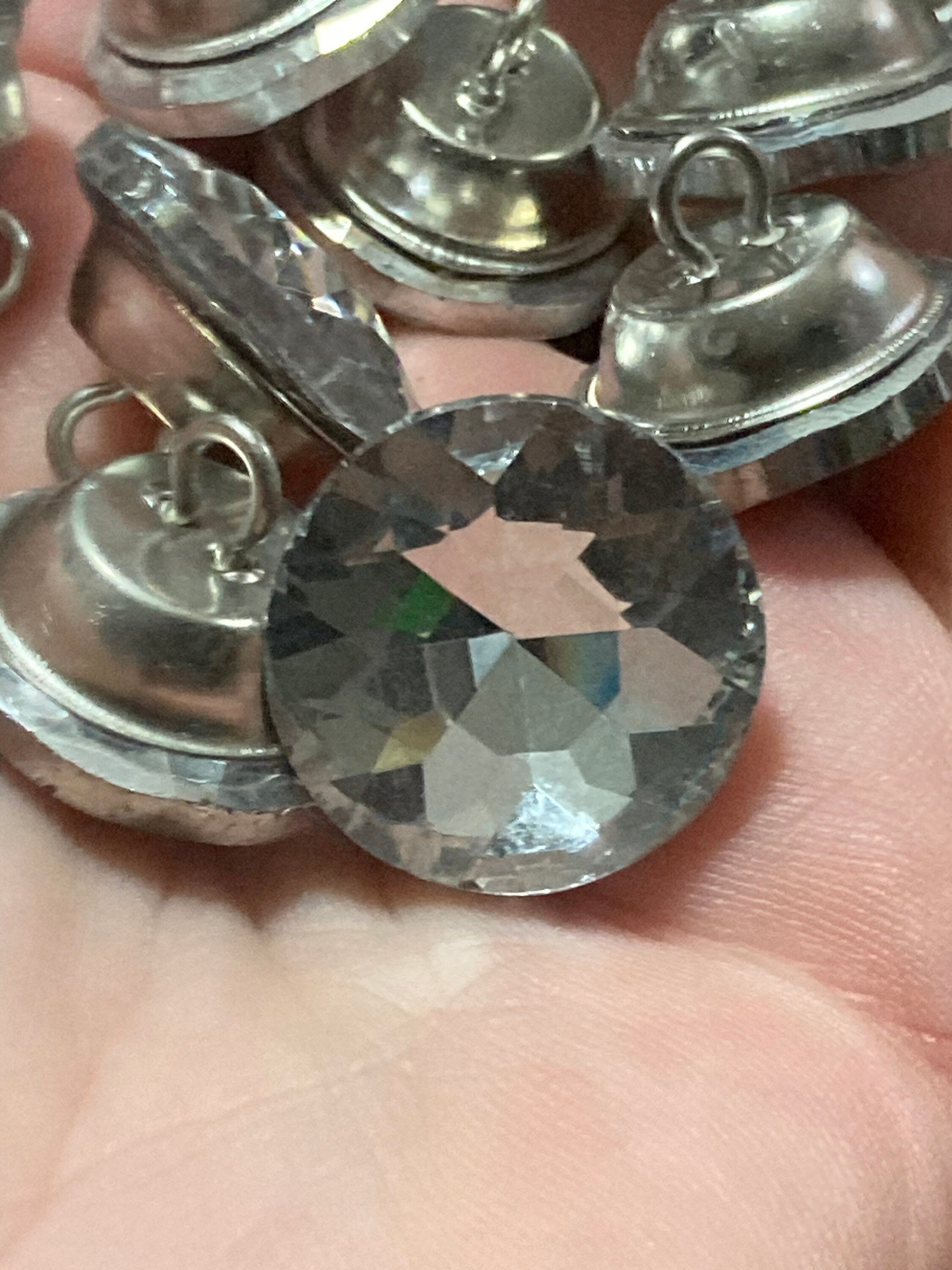 20mm Crystal glass upholstery buttons, heavy duty pack 10 metal shank