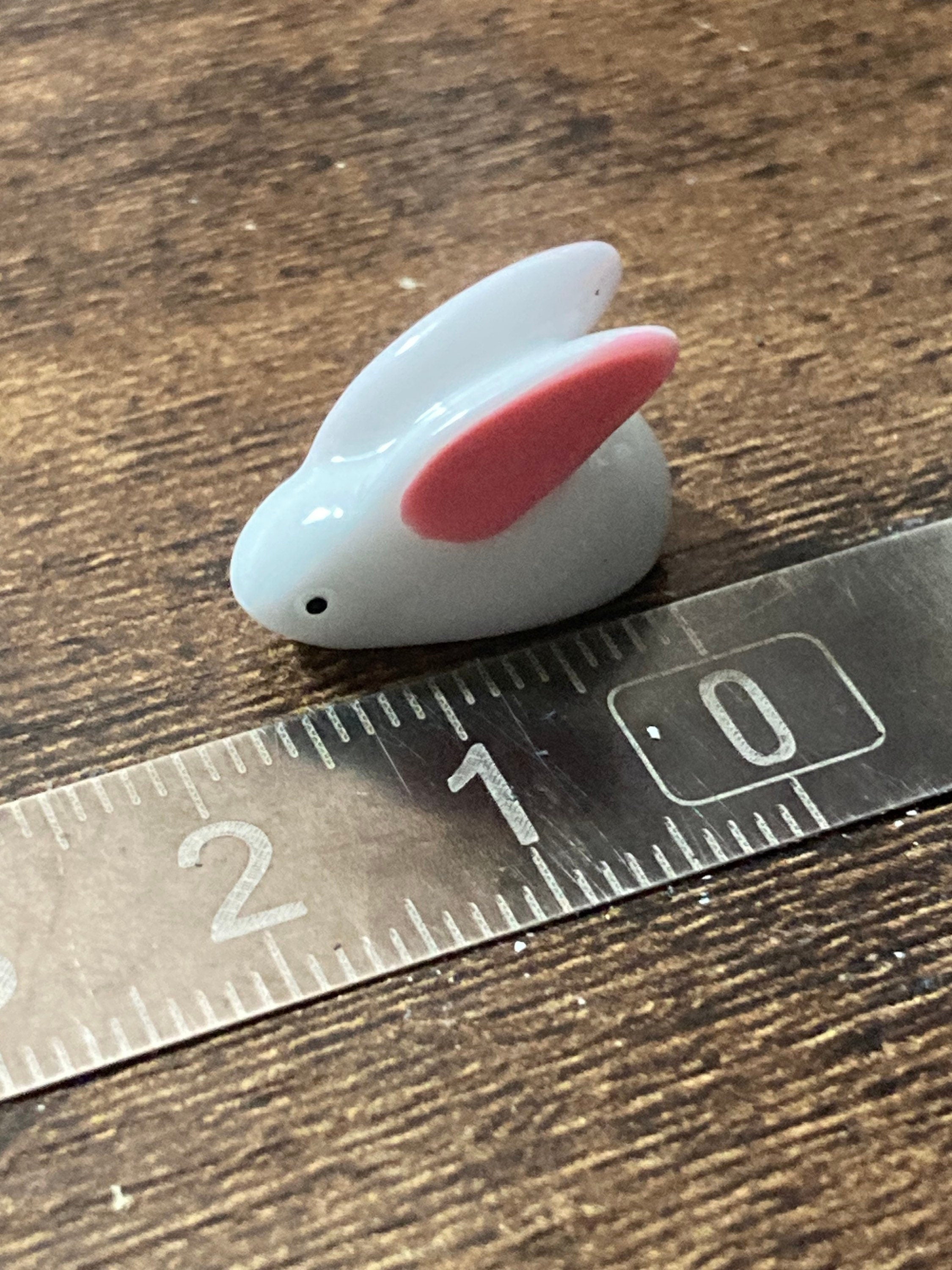 2 x pink white miniature bunny rabbit plastic cake toppers fairy garden decorations