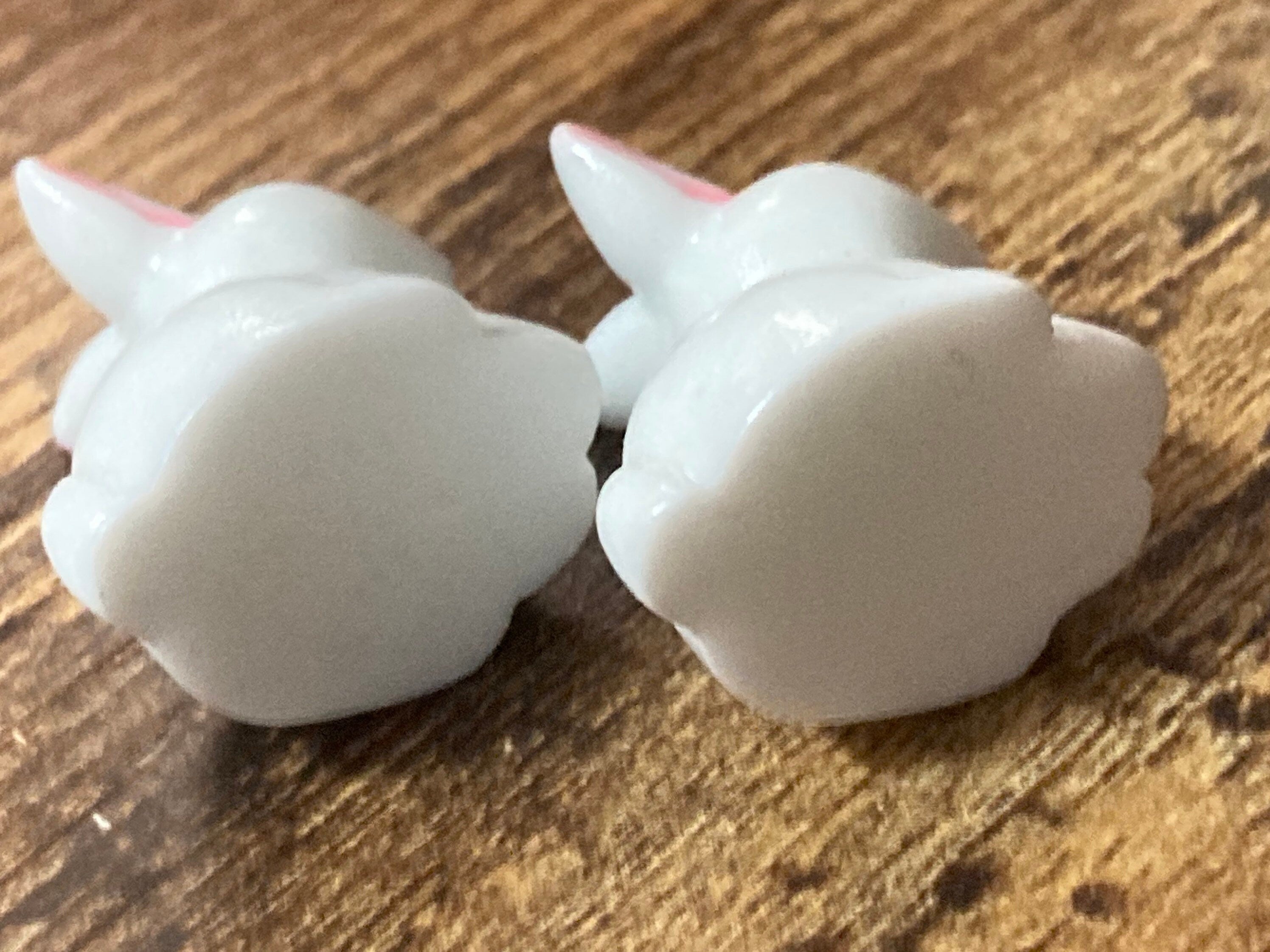 2 x sitting miniature bunny rabbit plastic cake toppers pink white fairy garden decorations