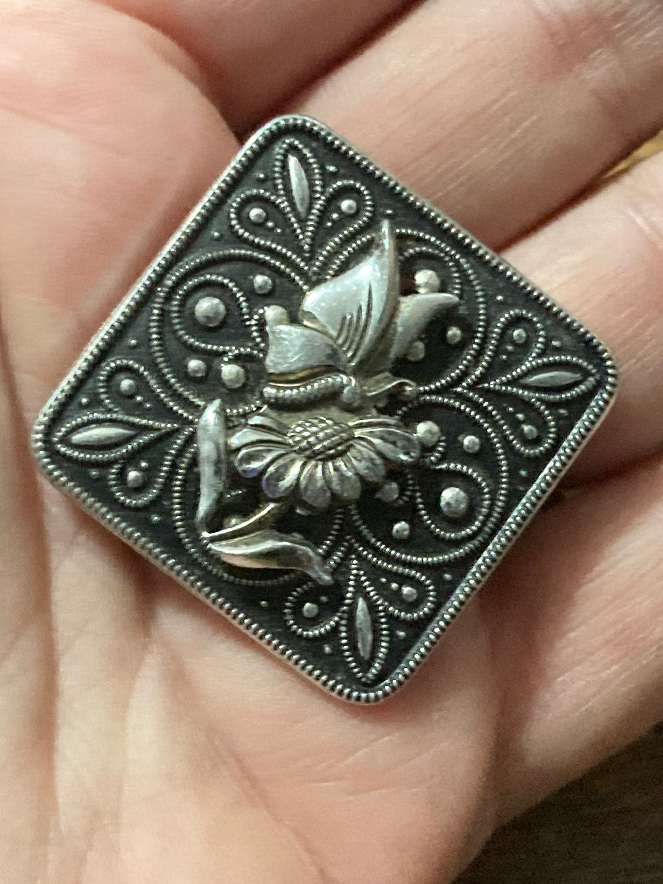 Vintage aluminium butterfly floral square scarf clip