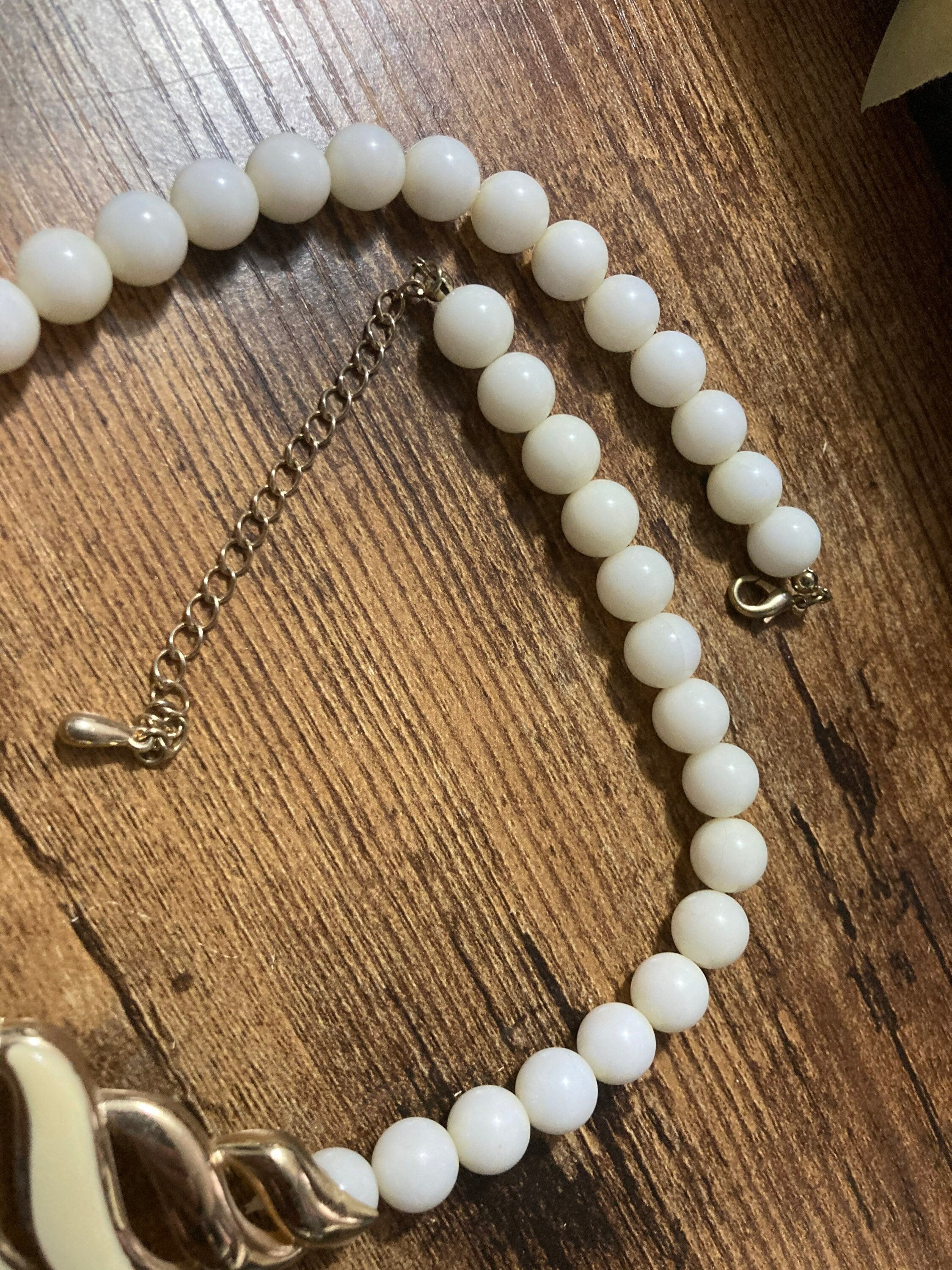 vintage gold tone cream enamel choker chunky necklace