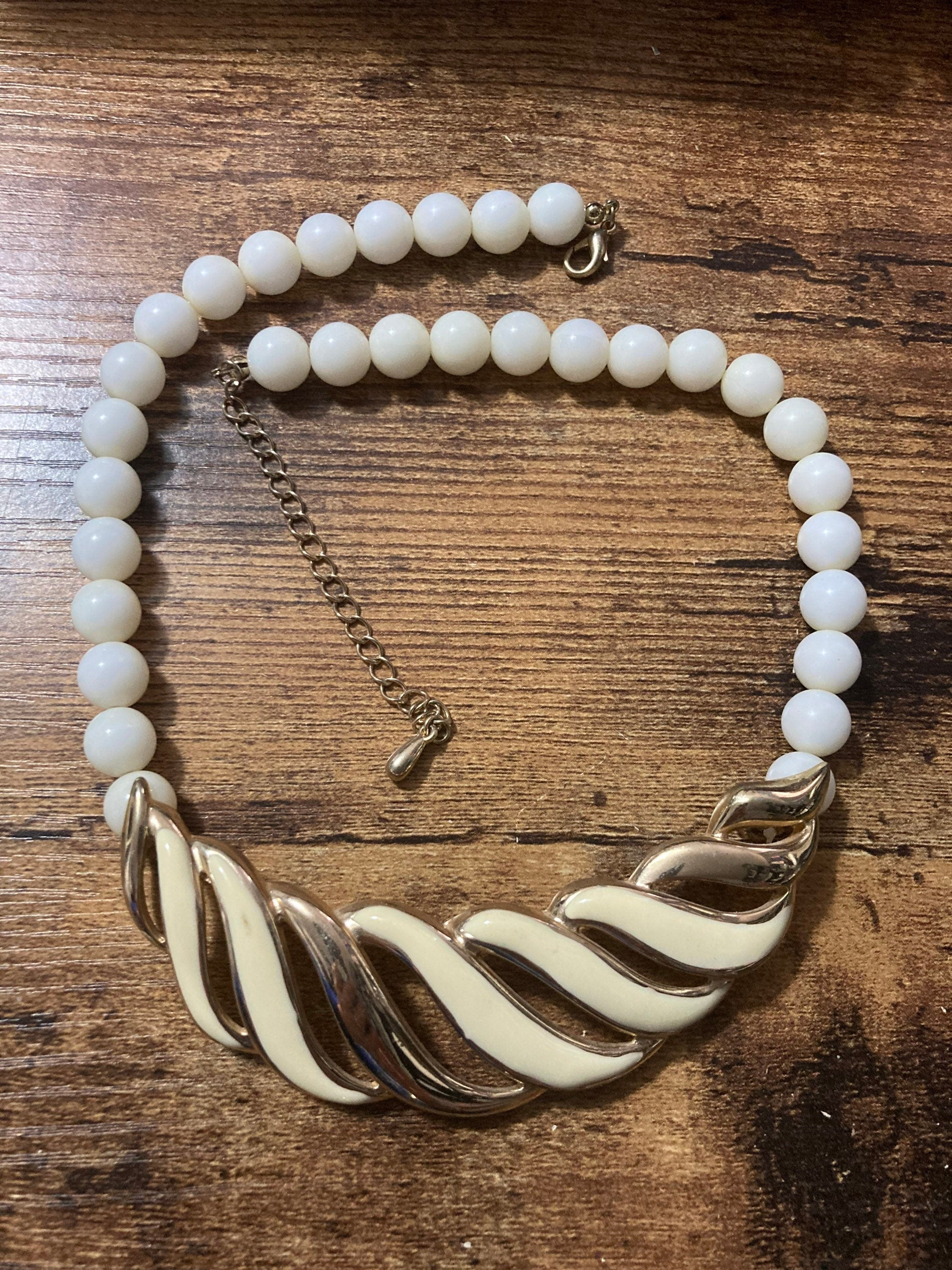 vintage gold tone cream enamel choker chunky necklace