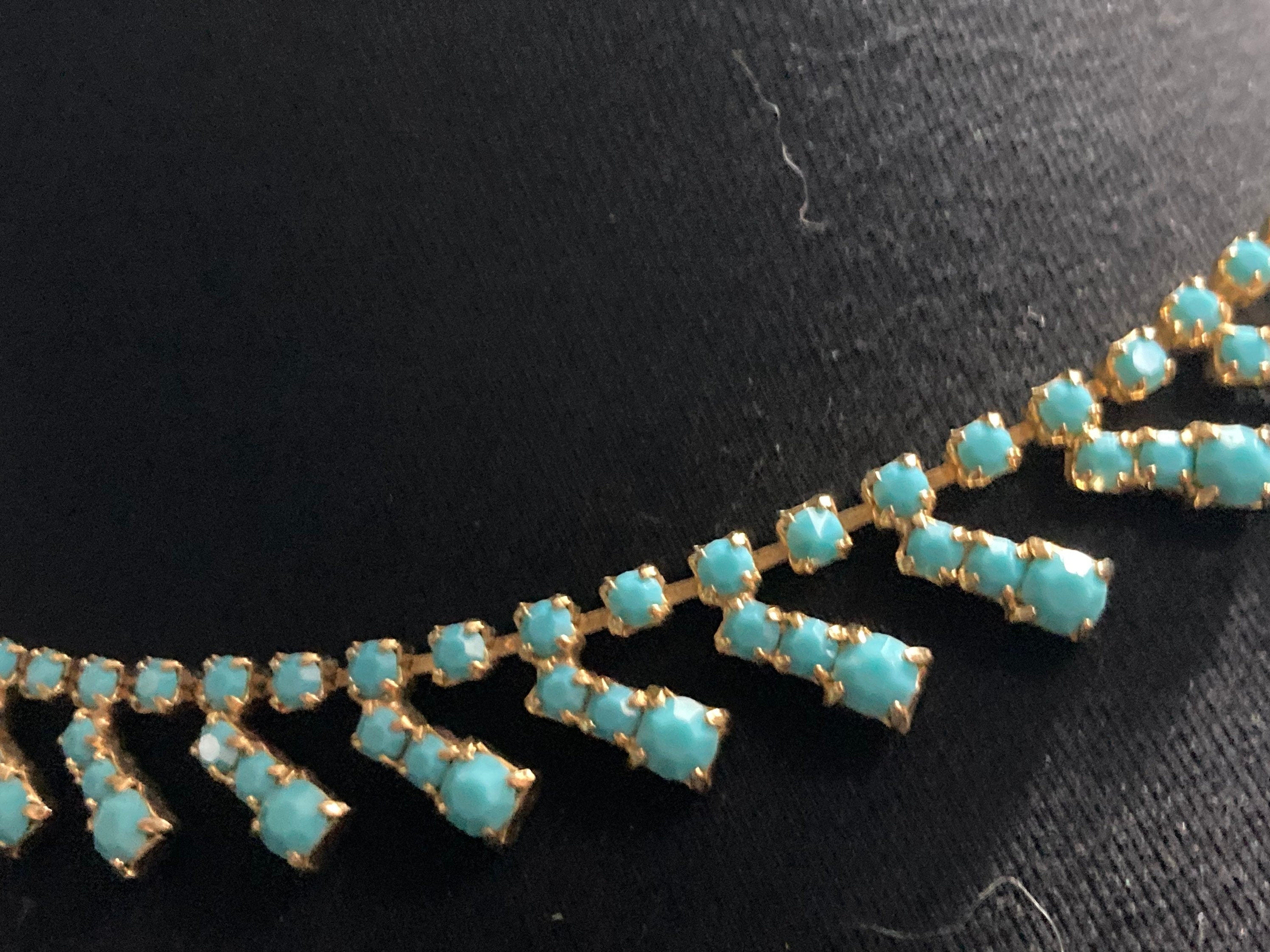 Vintage 1960s 1970s gold tone choker necklace with turquoise glass paste stones