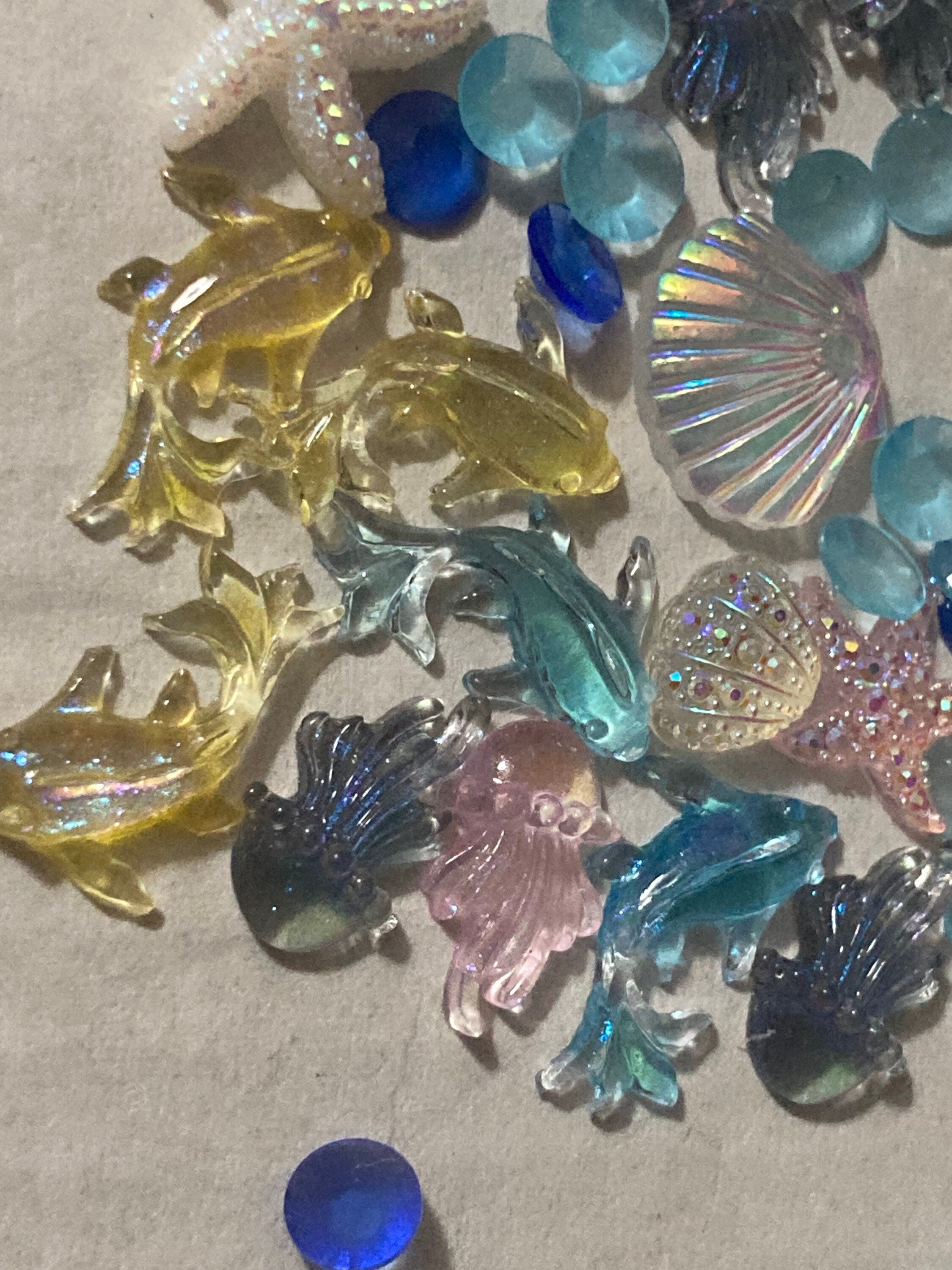 Mixed bag of sealife nautical fish, shells and starfish miniature plastic cabochons for craft