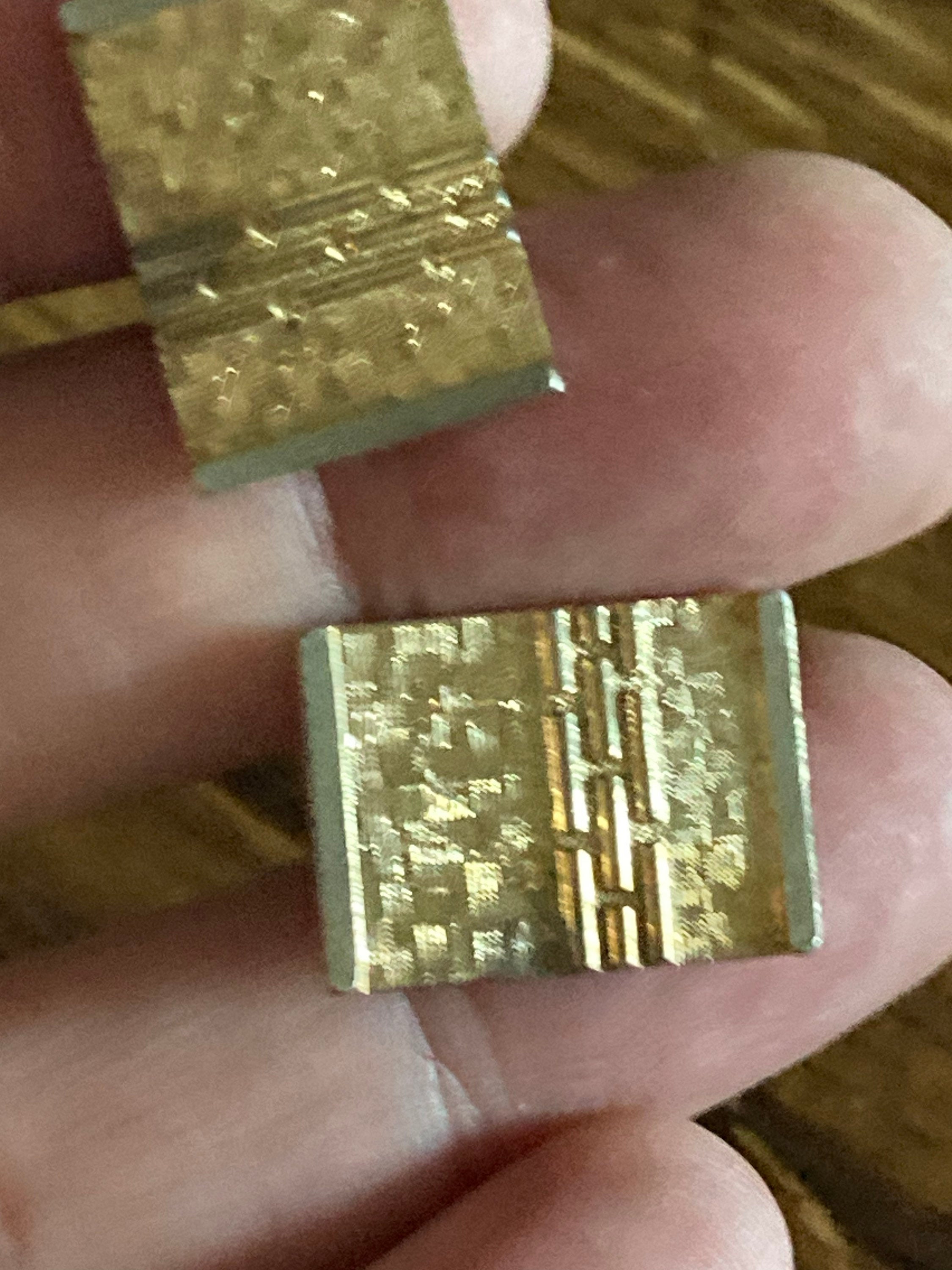 Brutalist 1970s modernist men’s statement gold tone cufflinks
