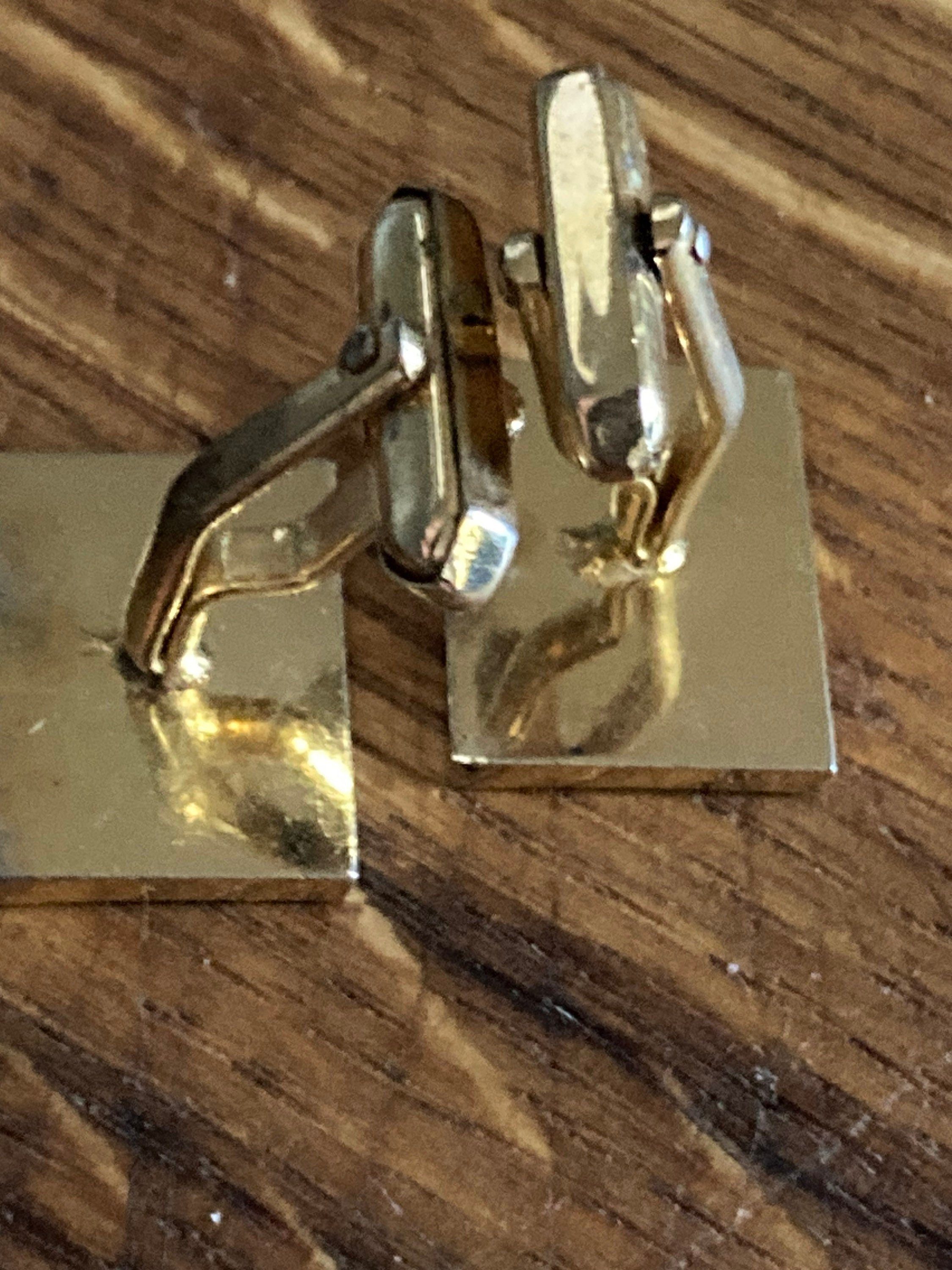 Brutalist 1970s modernist men’s statement gold tone cufflinks