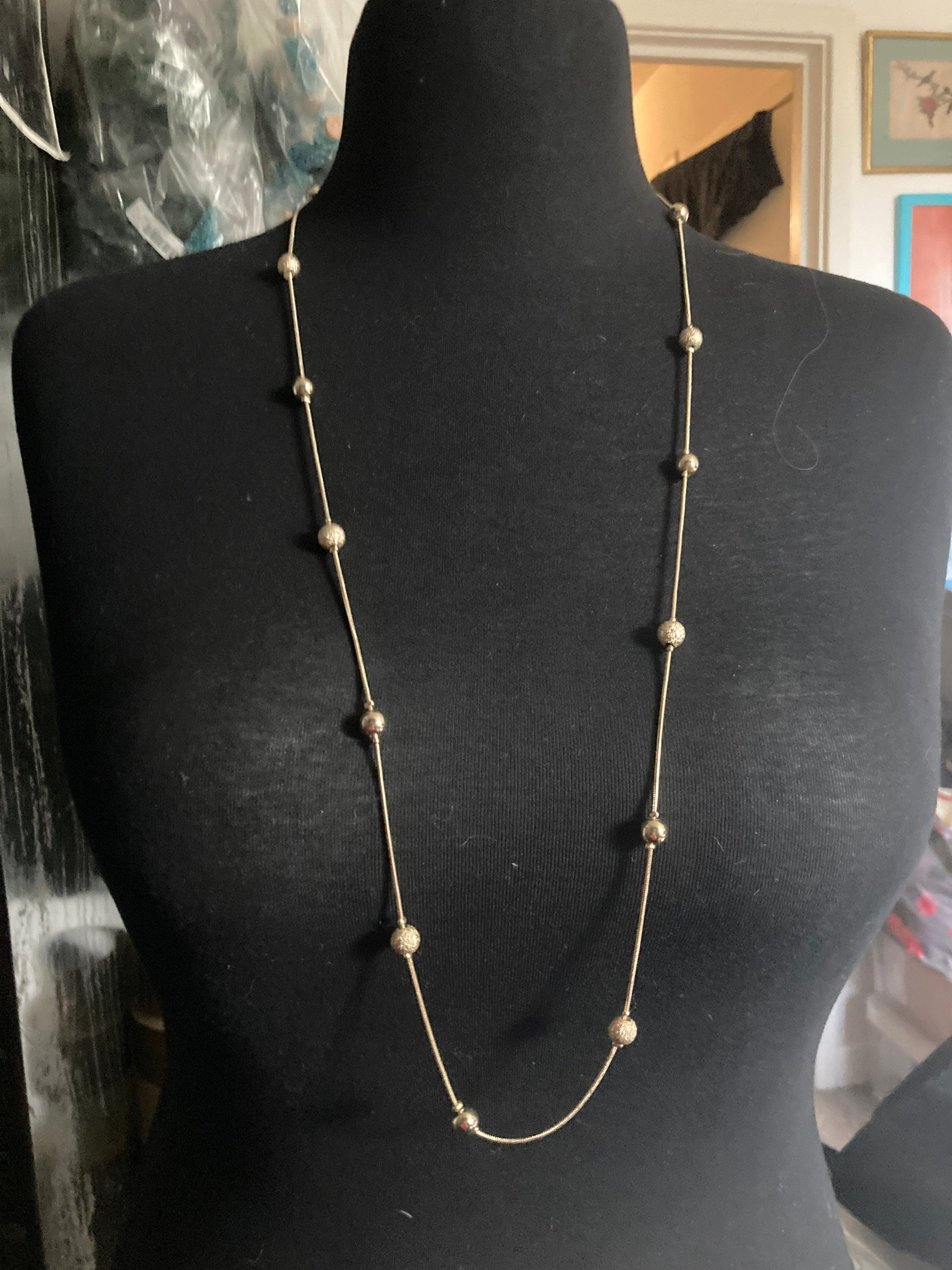 retro gold tone modernist ball bead long length station necklace