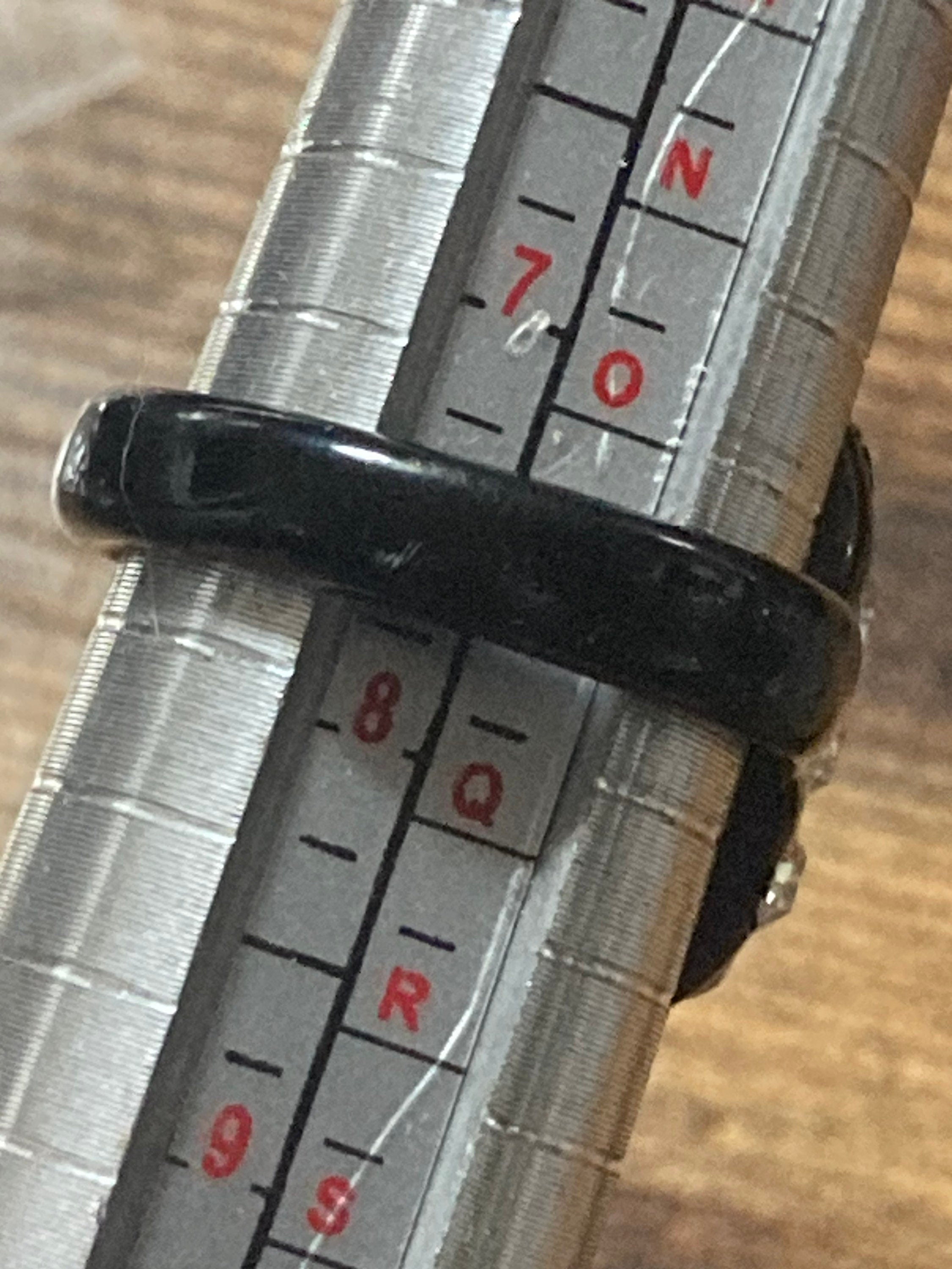 black plastic rhinestone ring, Art Deco style size P