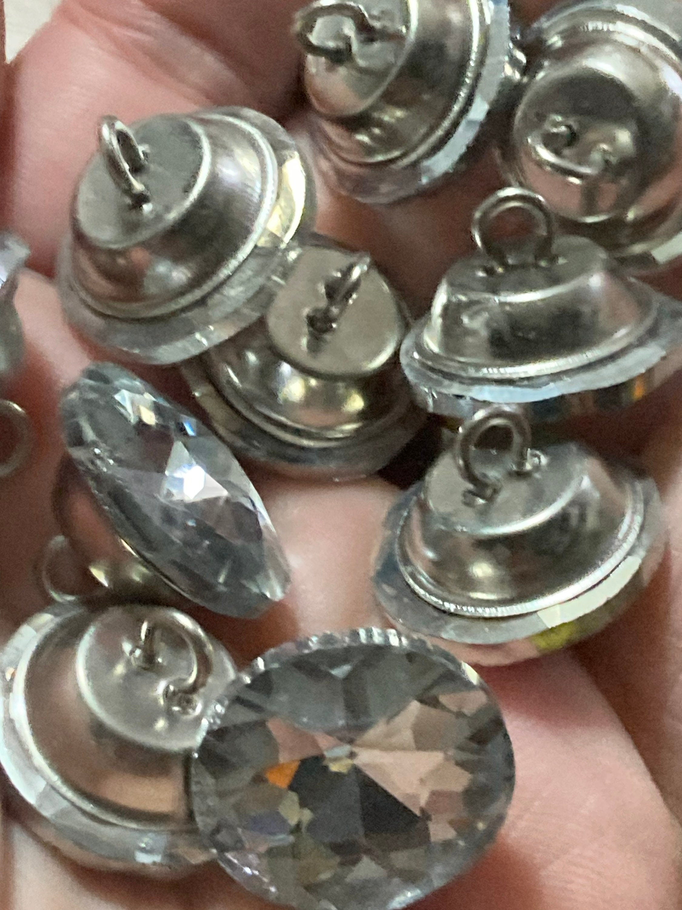 20mm Crystal glass upholstery buttons, heavy duty pack 10 metal shank