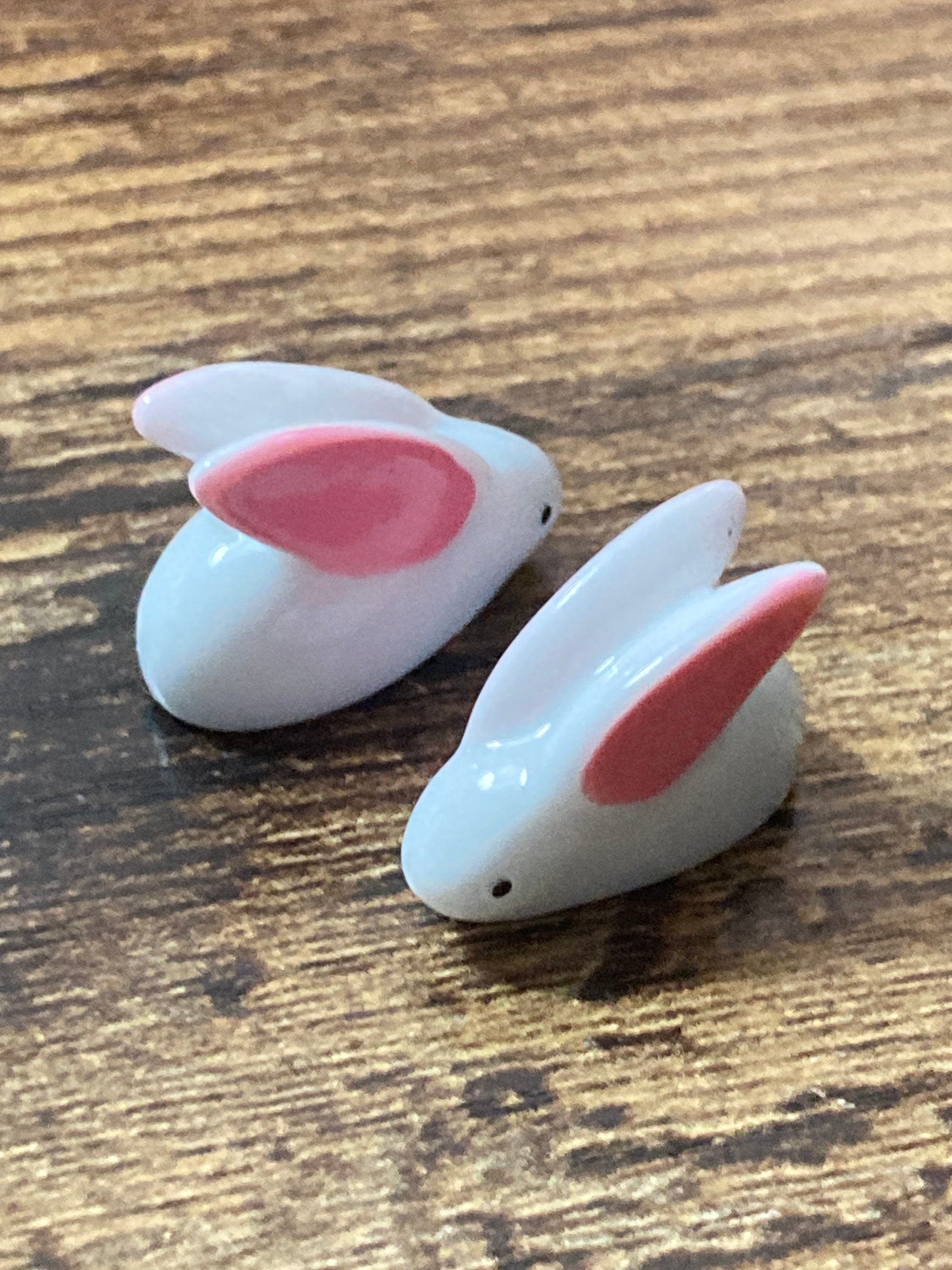 2 x pink white miniature bunny rabbit plastic cake toppers fairy garden decorations
