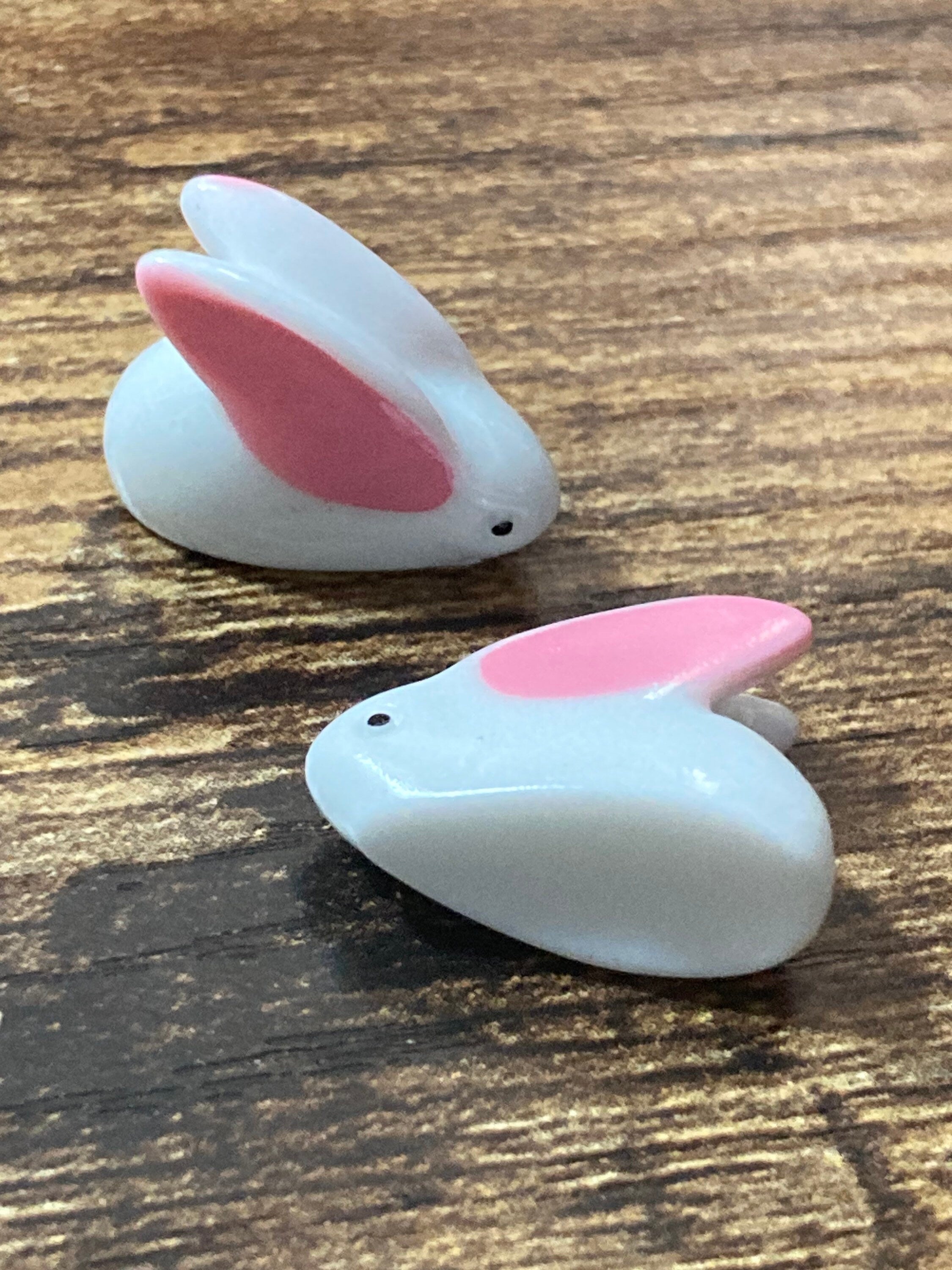 2 x pink white miniature bunny rabbit plastic cake toppers fairy garden decorations