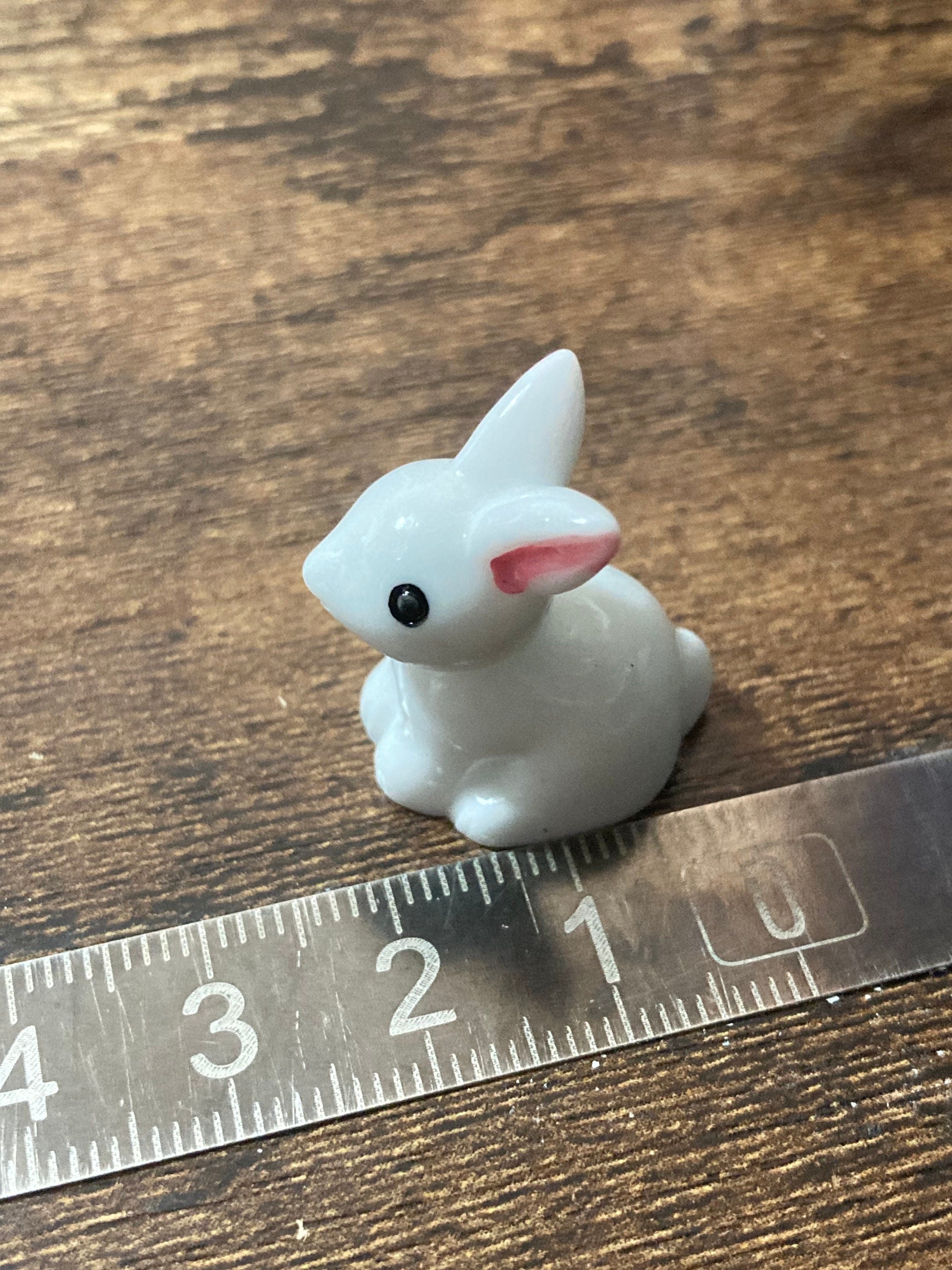 2 x sitting miniature bunny rabbit plastic cake toppers pink white fairy garden decorations
