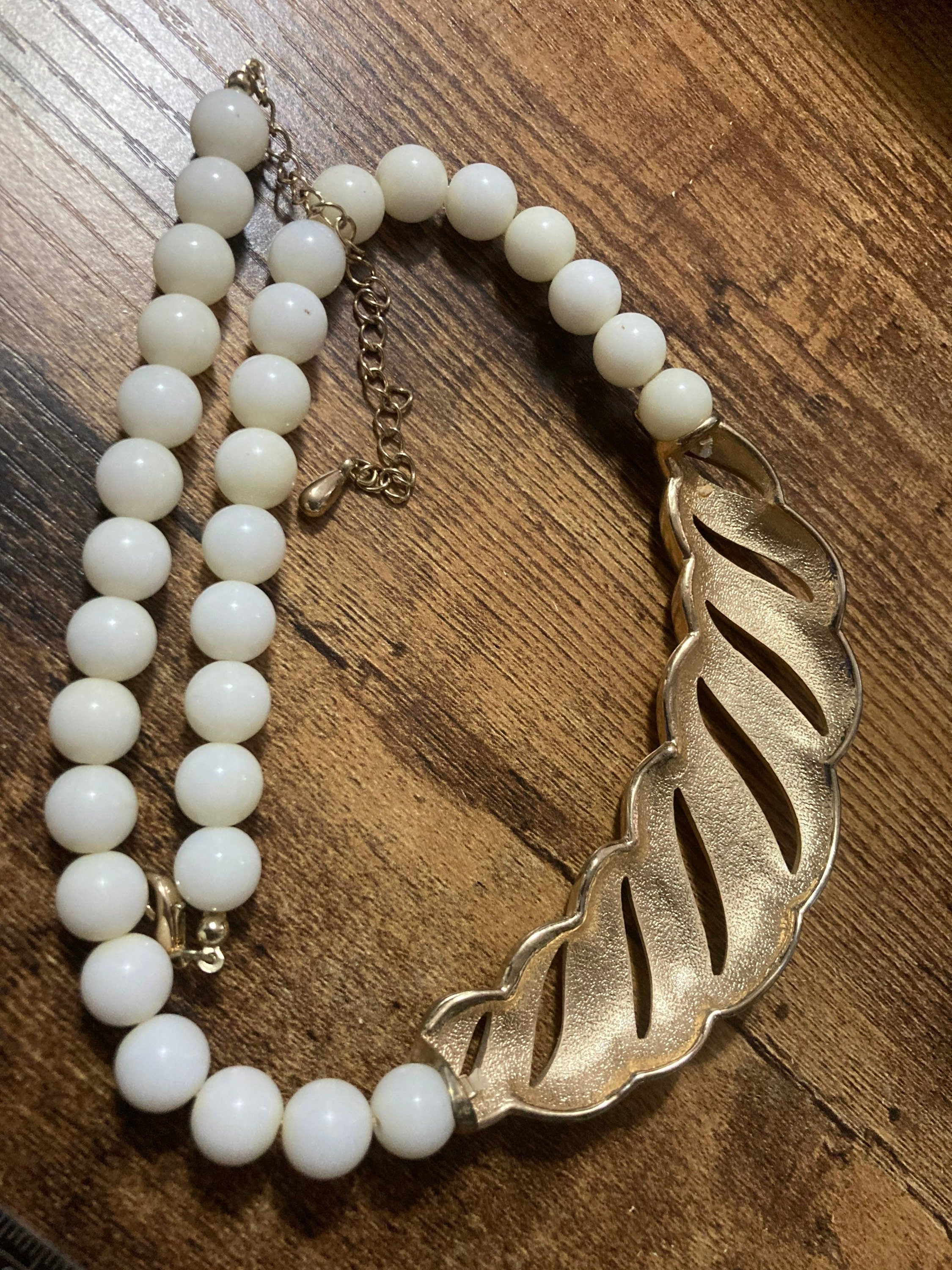 vintage gold tone cream enamel choker chunky necklace