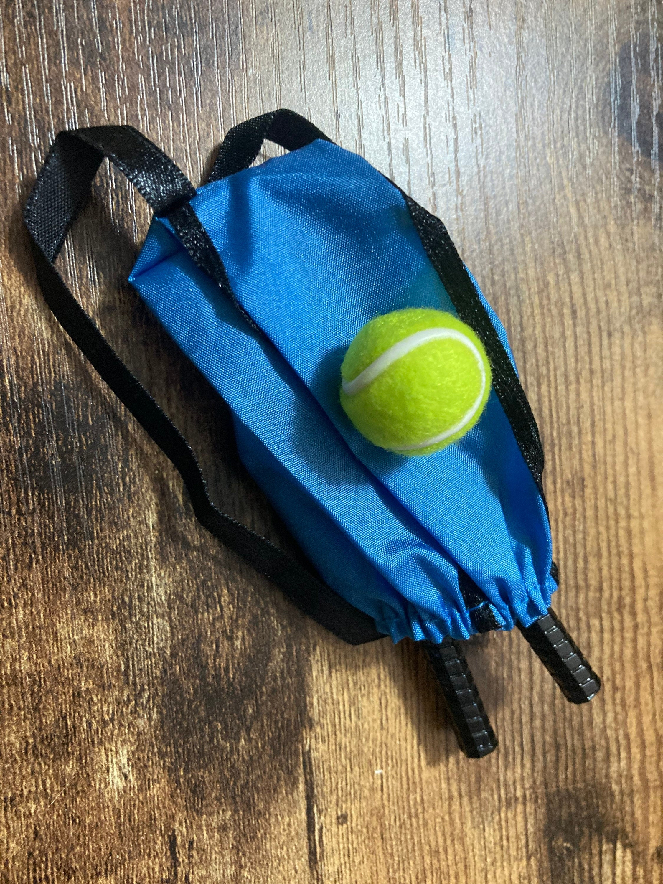 Miniature tennis cake topper decoration, 2 racquets and a ball dolls accessory